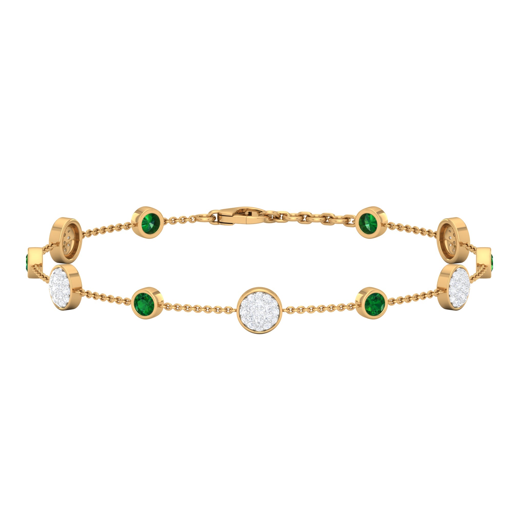 Emerald Diamond Bracelet – Natural Round Cut Emeralds | Bezel Setting Jewelry