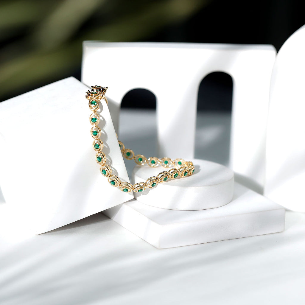 Emerald Tennis Bracelet - Lab Created Emeralds in Durable Bezel Setting Jewelry