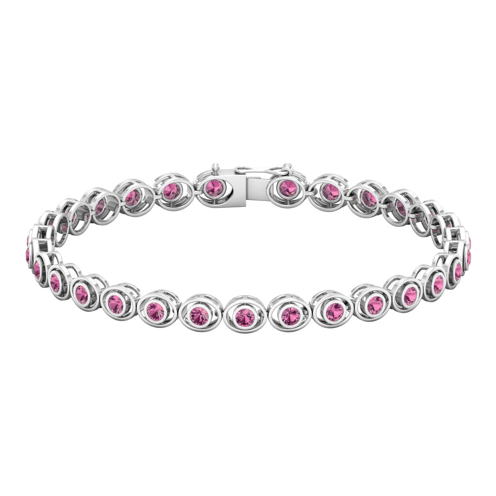 Pink Tourmaline Bracelet – Elegant Bezel Set Tennis Bracelet Women | AAA Quality Stones