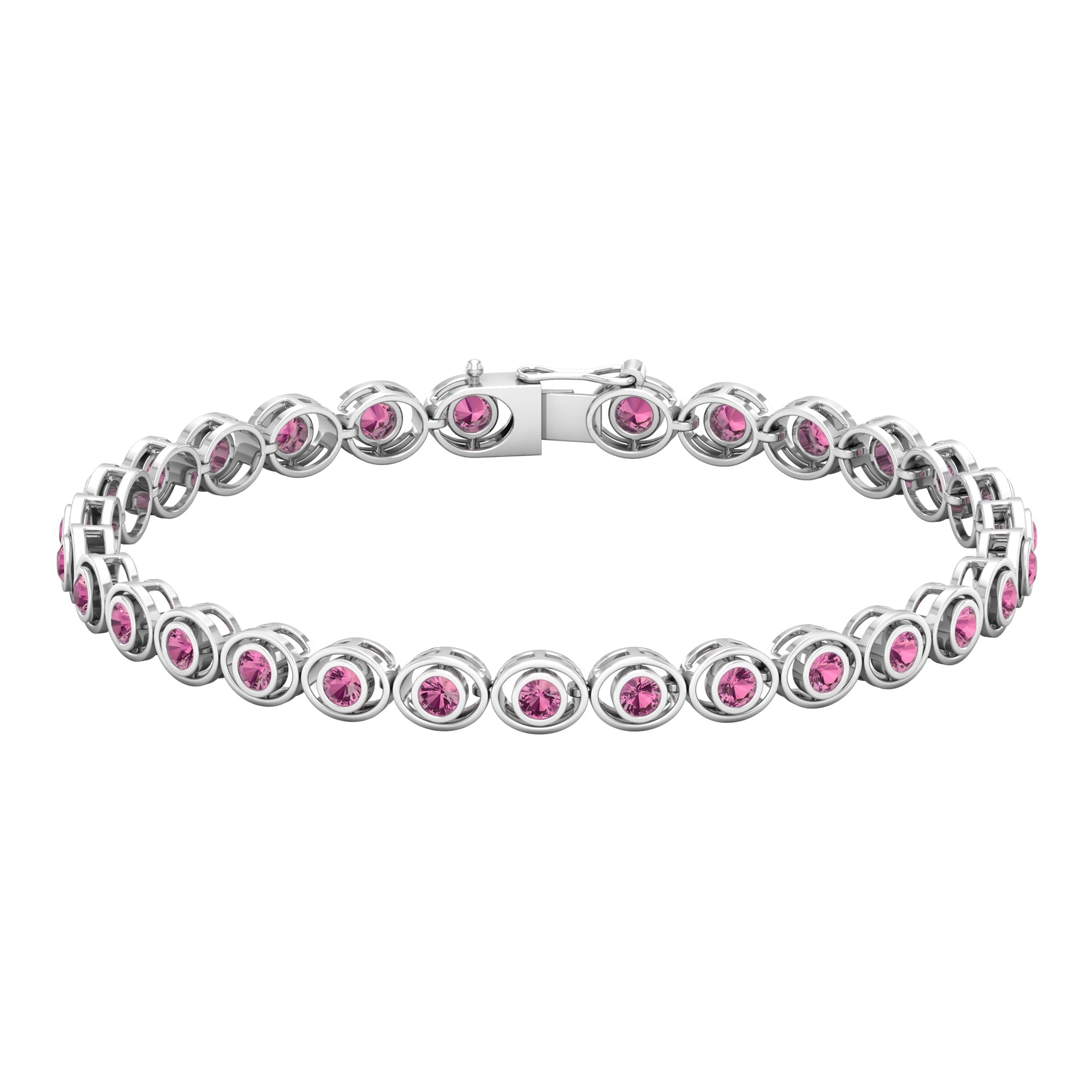 Pink Tourmaline Bracelet – Elegant Bezel Set Tennis Bracelet Women | AAA Quality Stones