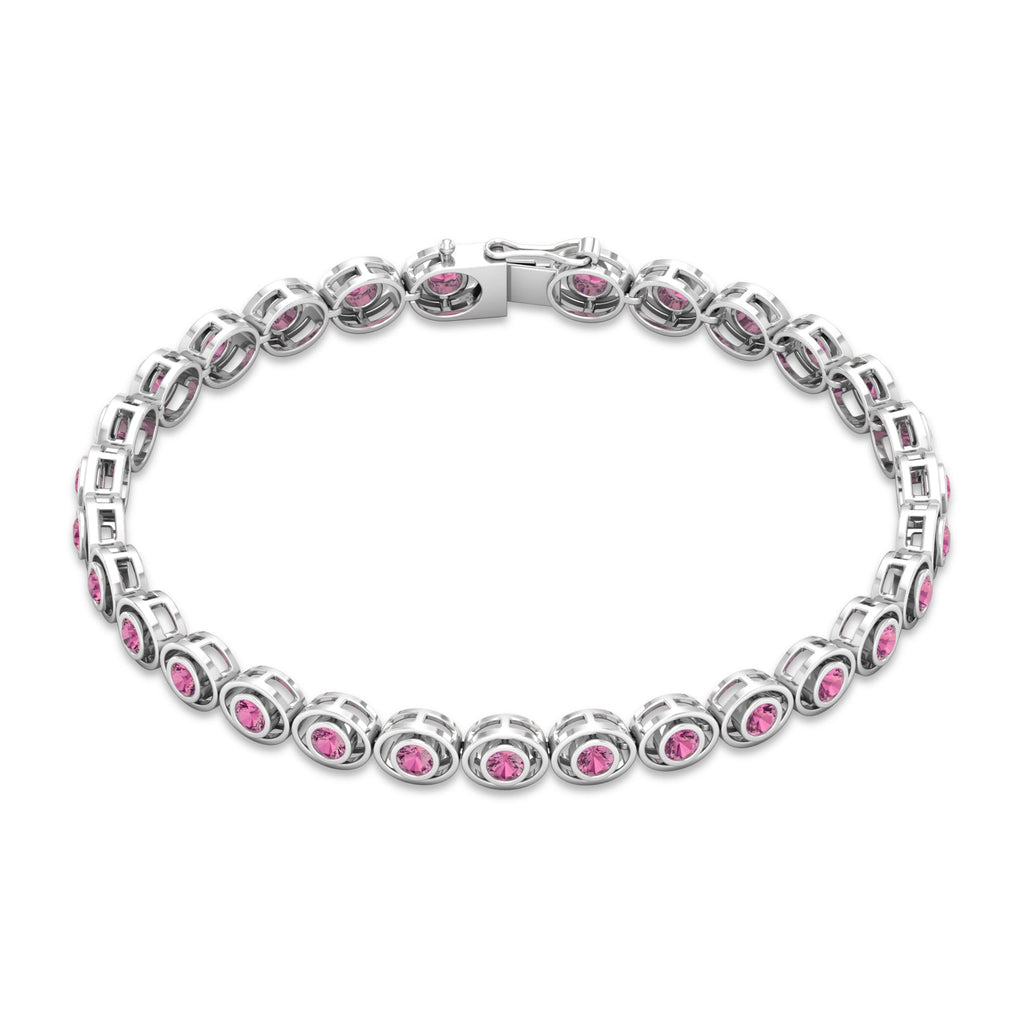 Pink Tourmaline Bracelet – Elegant Bezel Set Tennis Bracelet Women | AAA Quality Stones
