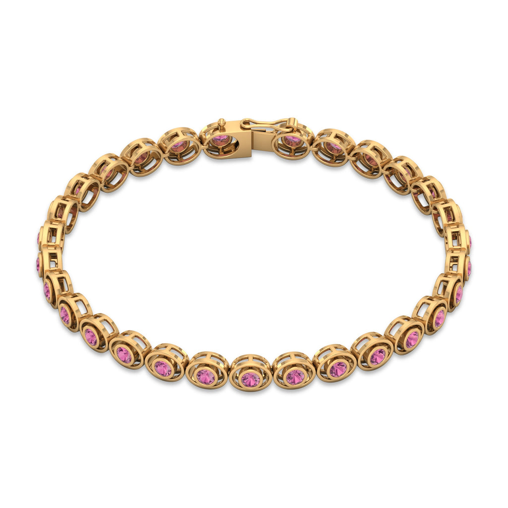 Pink Tourmaline Bracelet – Elegant Bezel Set Tennis Bracelet Women | AAA Quality Stones