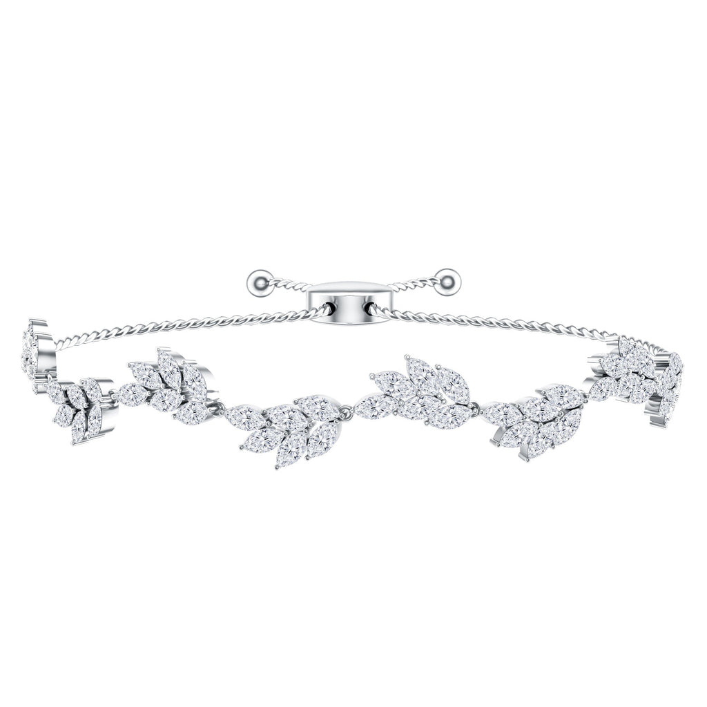 Moissanite Bolo Bracelet – Leaf Pattern Bracelet With Marquise Cut Stones & Adjustable Clasp