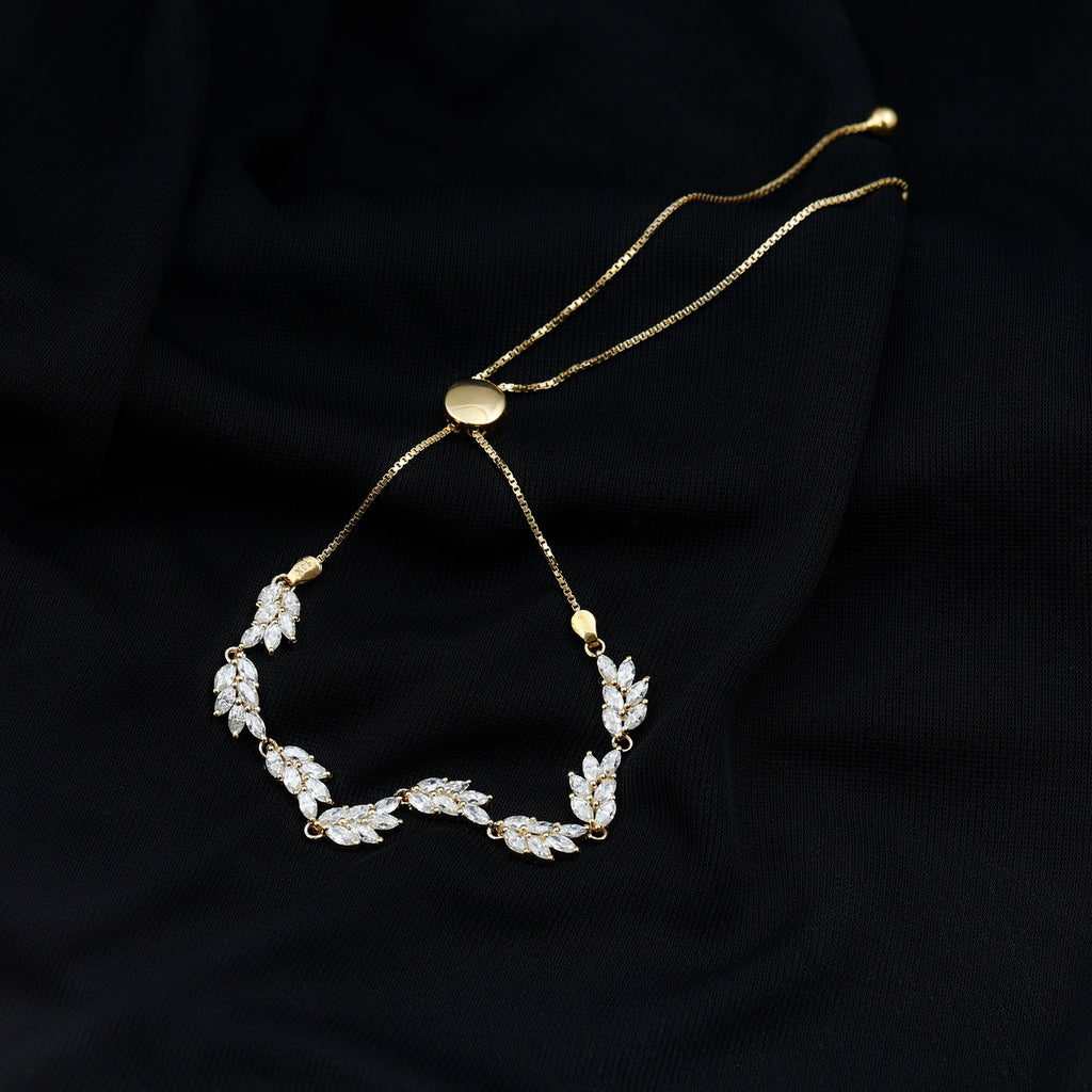 Moissanite Bolo Bracelet – Leaf Pattern Bracelet With Marquise Cut Stones & Adjustable Clasp