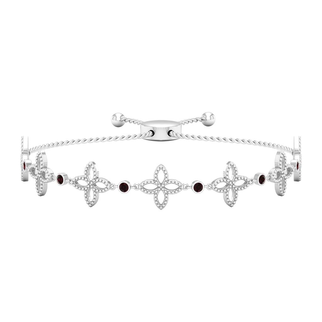 Garnet Flower Bracelet – Adjustable Bolo Chain with Beaded Floral Design