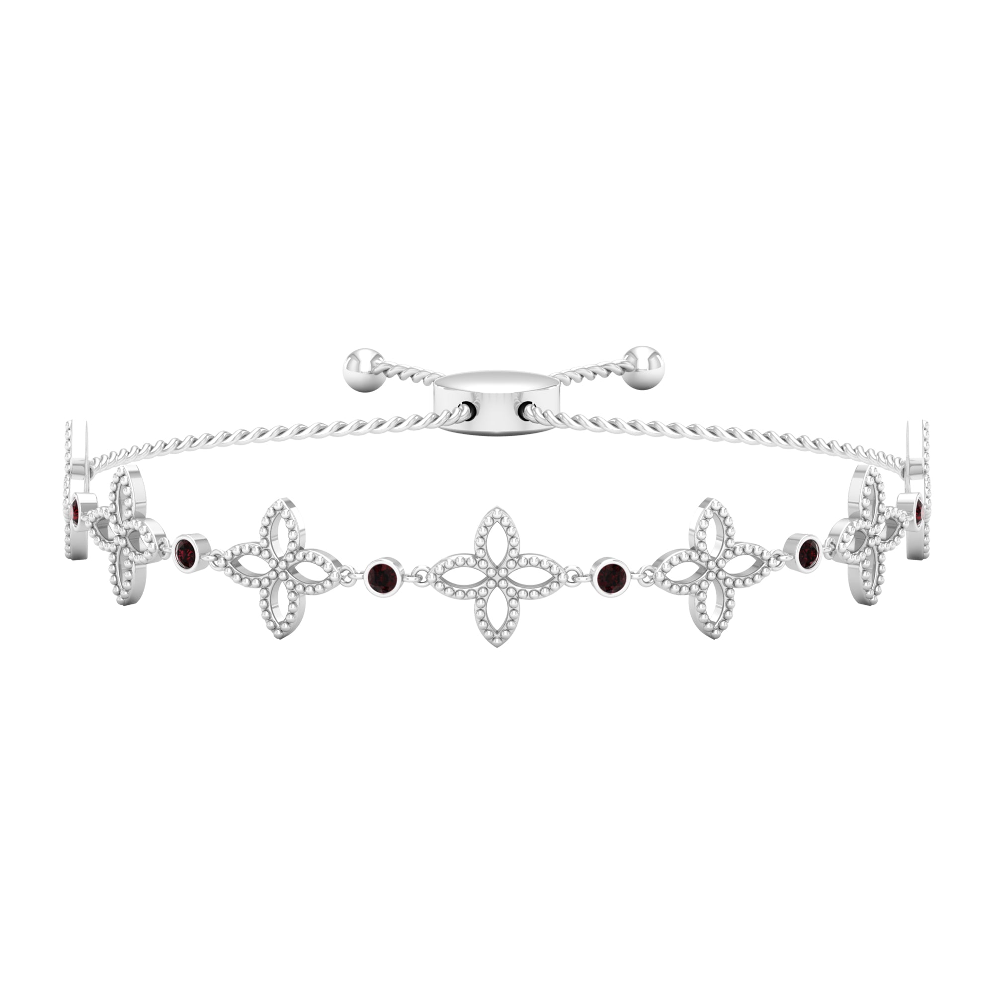 Garnet Flower Bracelet – Adjustable Bolo Chain with Beaded Floral Design