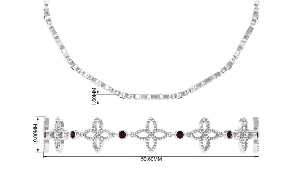Garnet Flower Bracelet – Adjustable Bolo Chain with Beaded Floral Design