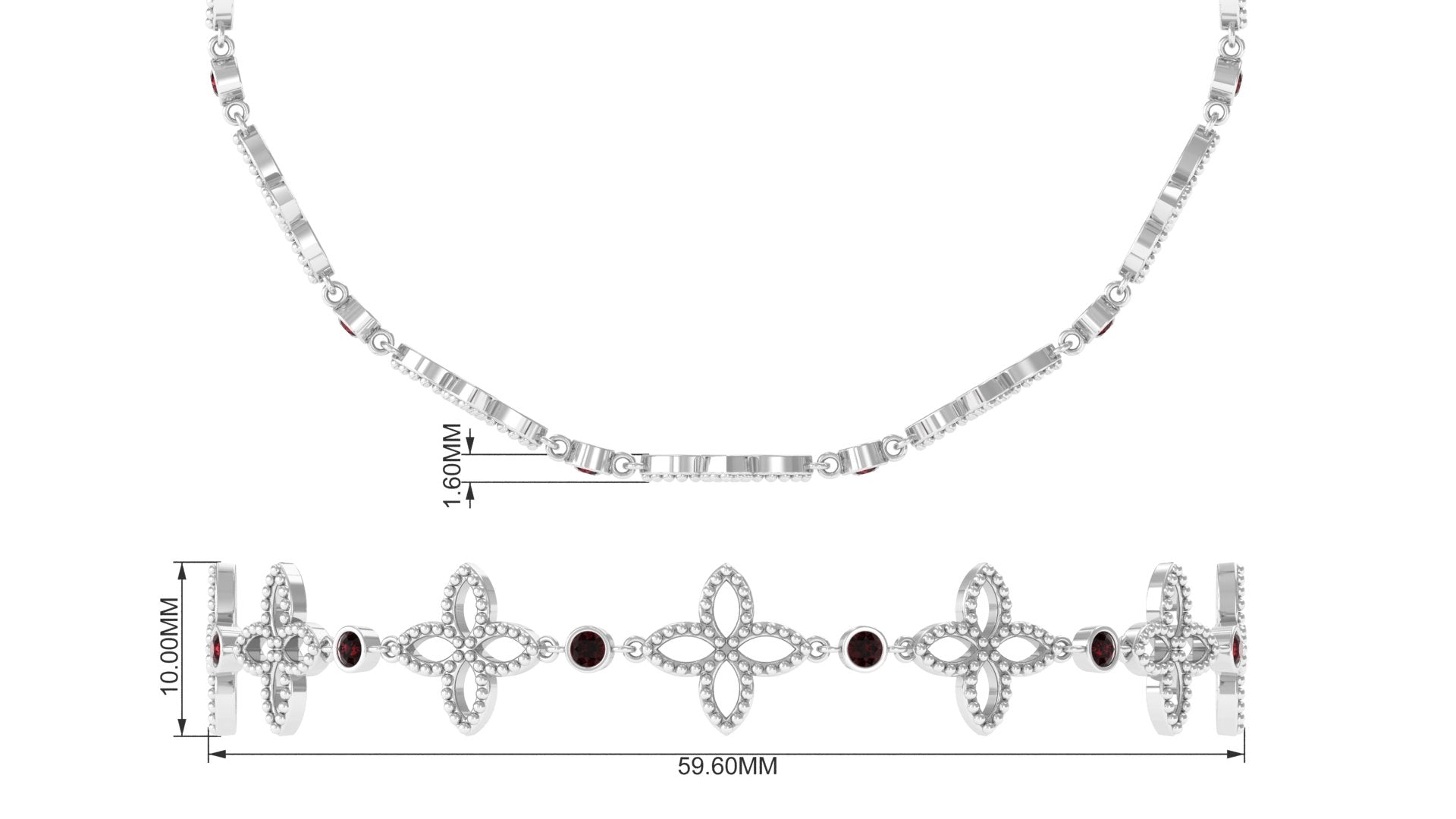 Garnet Flower Bracelet – Adjustable Bolo Chain with Beaded Floral Design