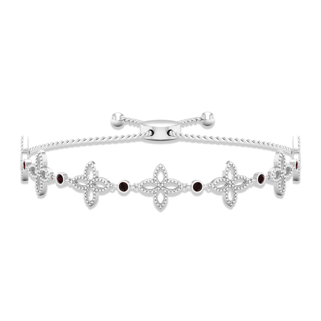 Garnet Flower Bracelet – Adjustable Bolo Chain with Beaded Floral Design