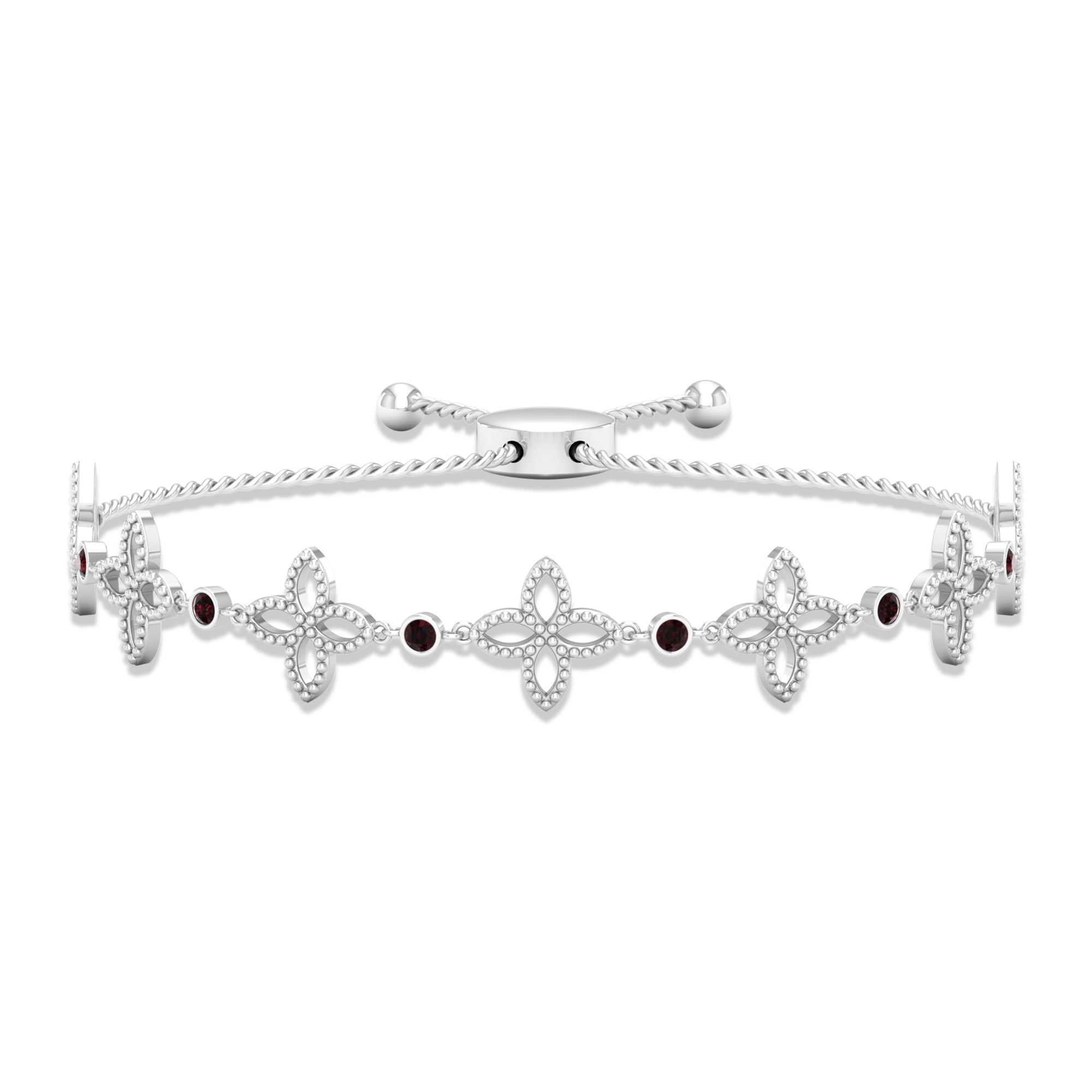 Garnet Flower Bracelet – Adjustable Bolo Chain with Beaded Floral Design