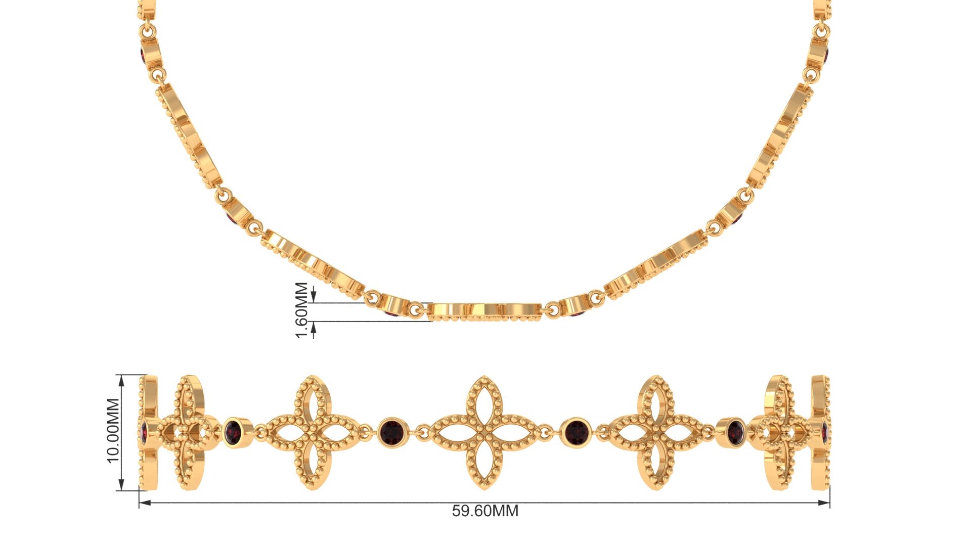 Garnet Flower Bracelet – Adjustable Bolo Chain with Beaded Floral Design