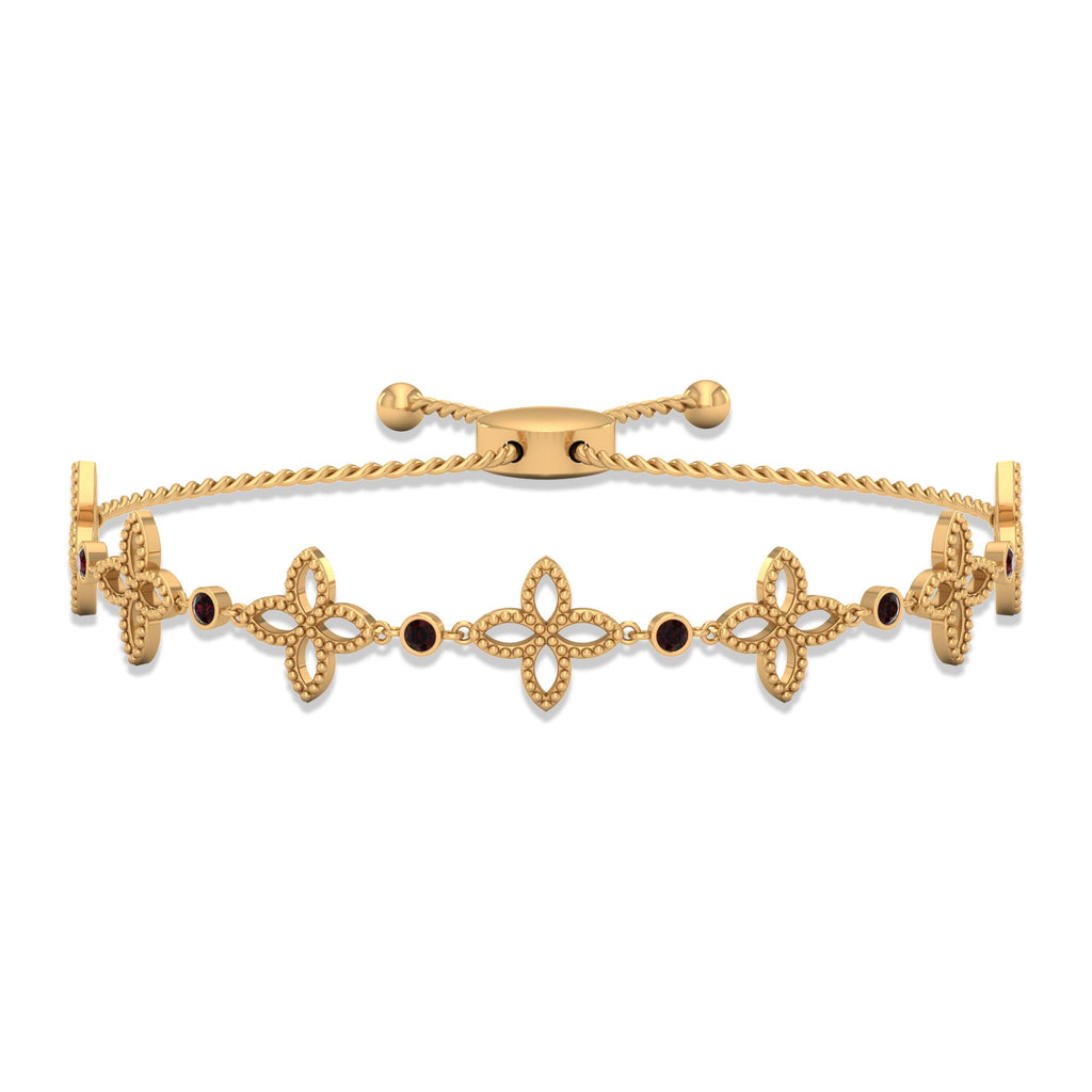 Garnet Flower Bracelet – Adjustable Bolo Chain with Beaded Floral Design
