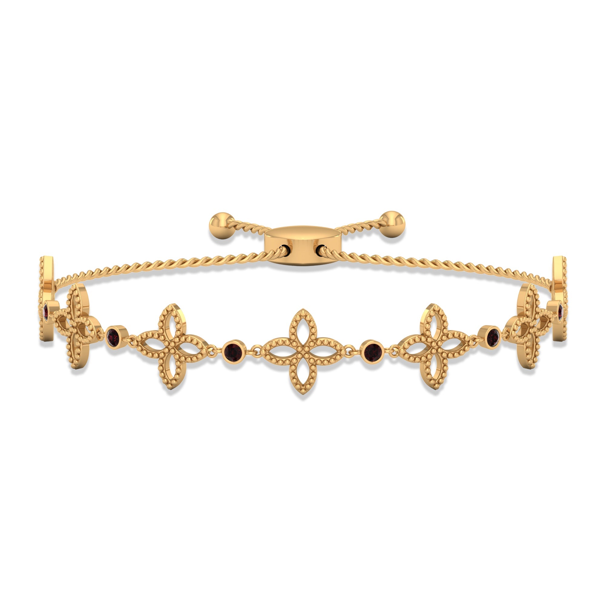 Garnet Flower Bracelet – Adjustable Bolo Chain with Beaded Floral Design