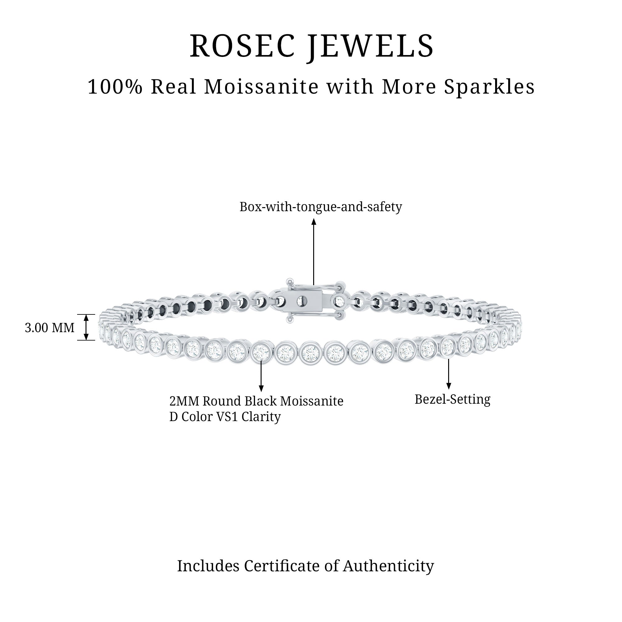 Moissanite Wedding Bracelet – Bezel Set Tennis Bracelet With Round Cut Stones