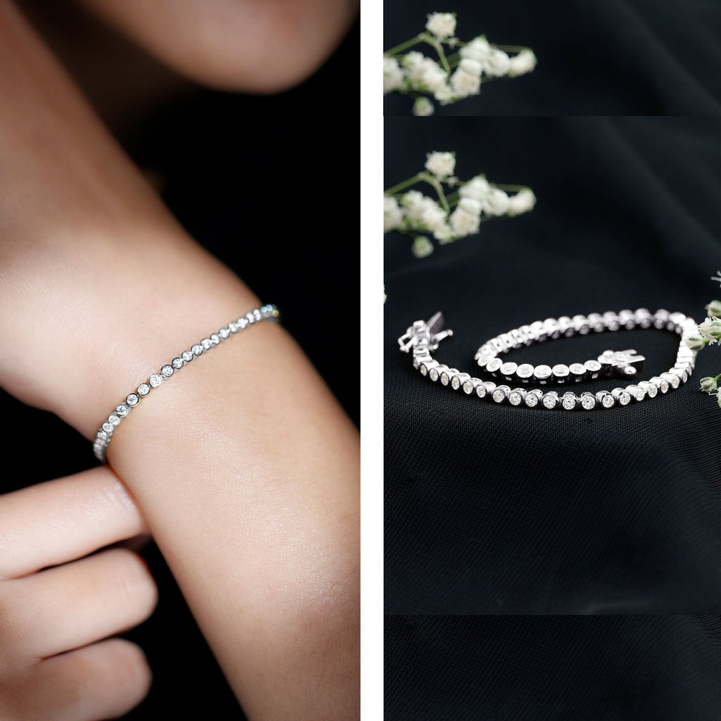 Moissanite Wedding Bracelet – Bezel Set Tennis Bracelet With Round Cut Stones