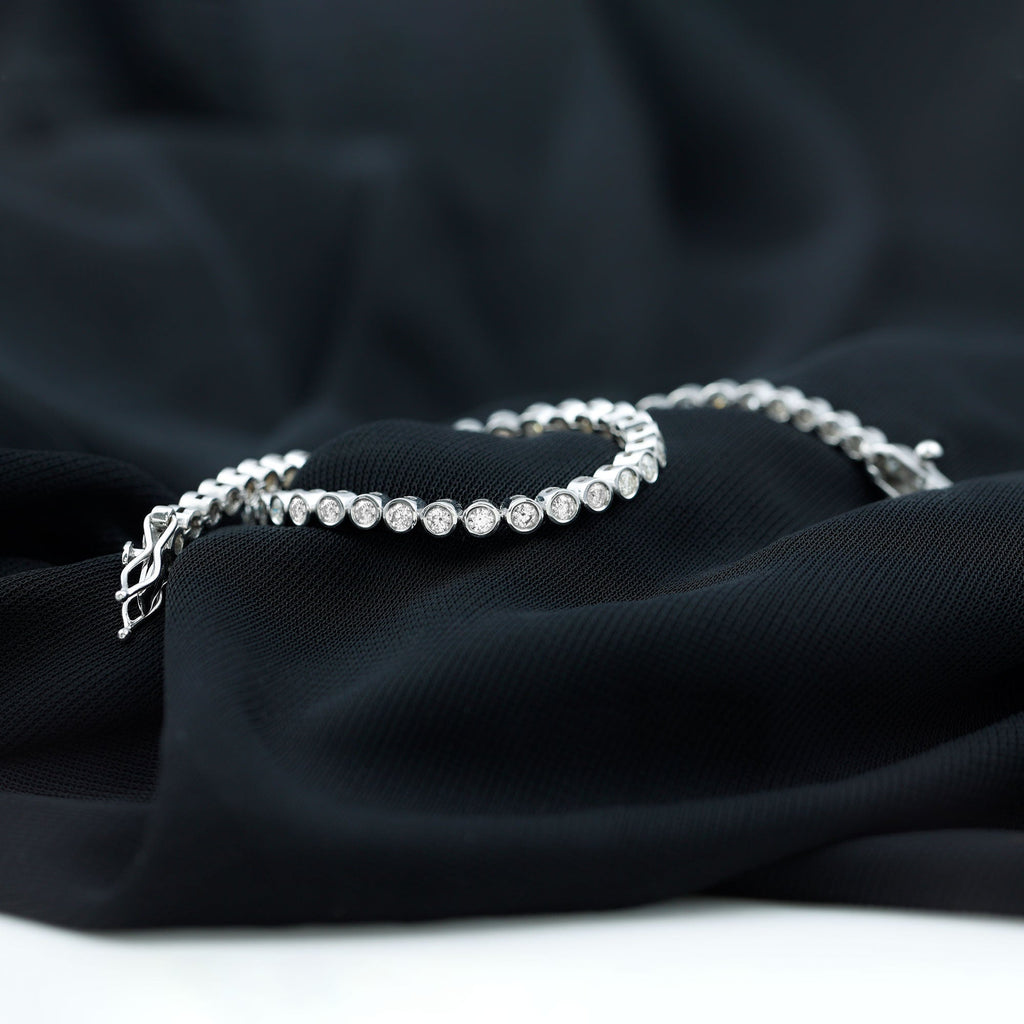 Moissanite Wedding Bracelet – Bezel Set Tennis Bracelet With Round Cut Stones