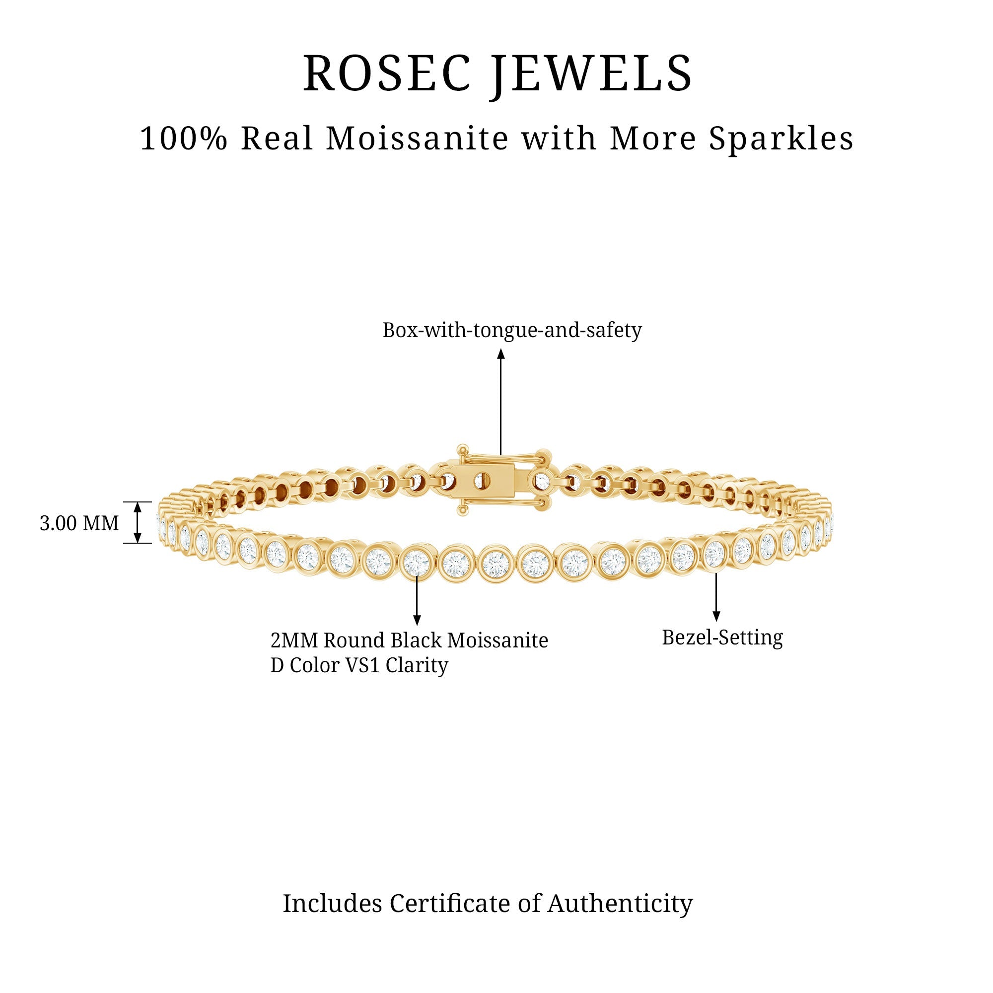 Moissanite Wedding Bracelet – Bezel Set Tennis Bracelet With Round Cut Stones