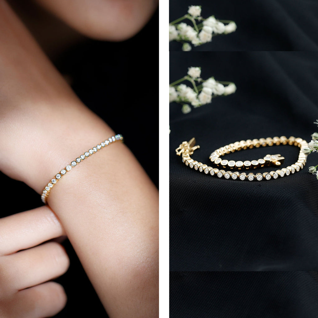 Moissanite Wedding Bracelet – Bezel Set Tennis Bracelet With Round Cut Stones