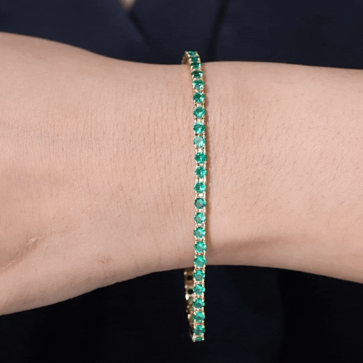 Lab Grown Emerald Bracelet – AAA Grade Tennis Bracelet With Sparkling Round Emeralds