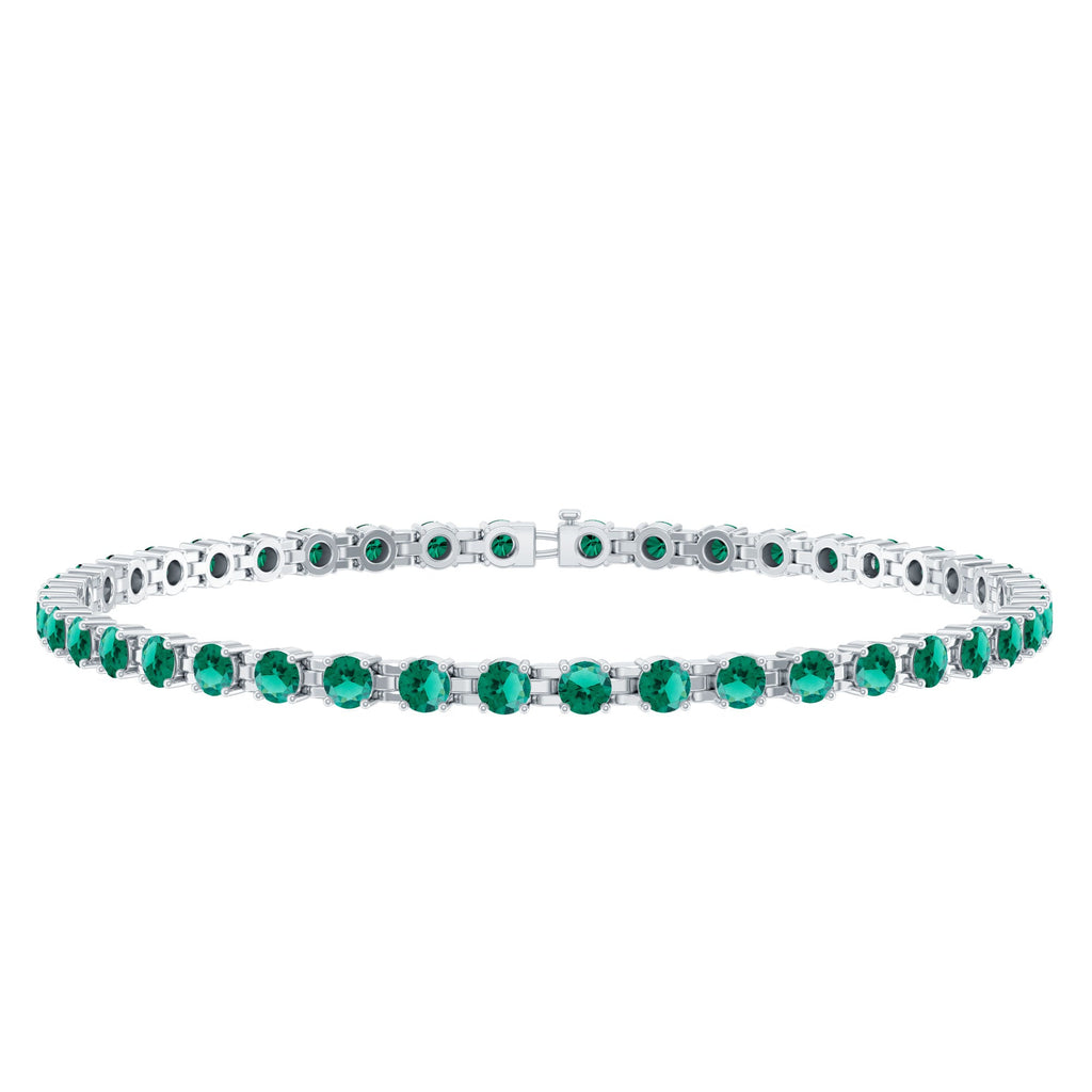 Lab Grown Emerald Bracelet – AAA Grade Tennis Bracelet With Sparkling Round Emeralds