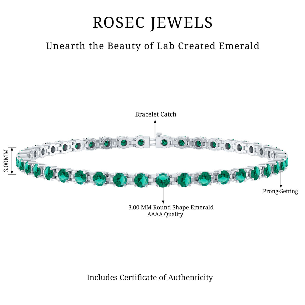 Lab Grown Emerald Bracelet – AAA Grade Tennis Bracelet With Sparkling Round Emeralds