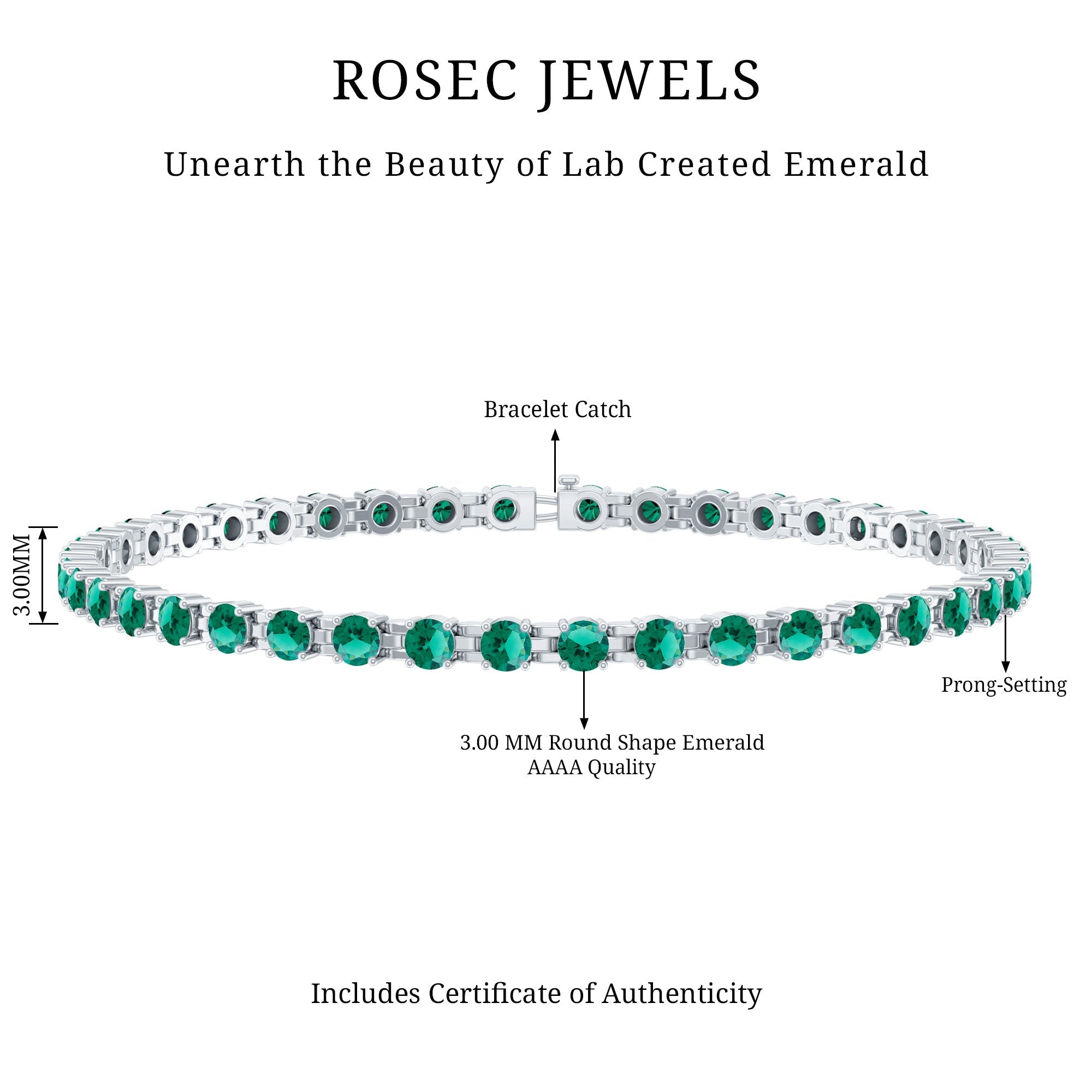 Lab Grown Emerald Bracelet – AAA Grade Tennis Bracelet With Sparkling Round Emeralds