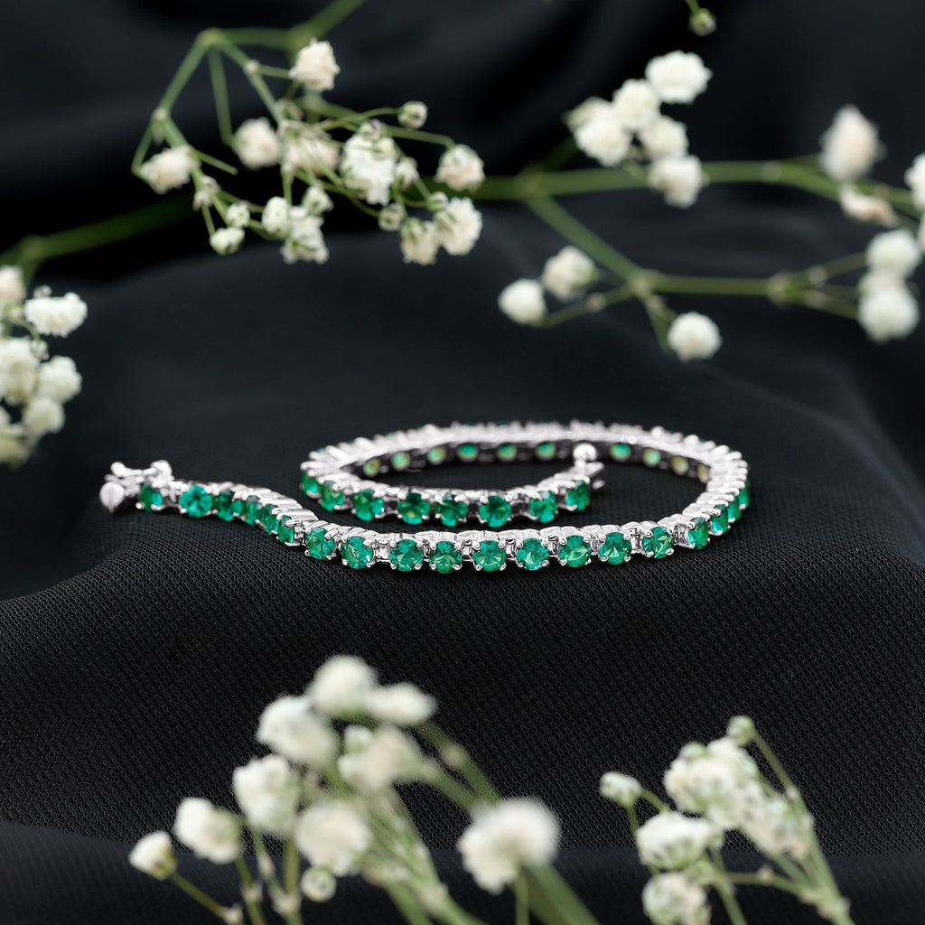 Lab Grown Emerald Bracelet – AAA Grade Tennis Bracelet With Sparkling Round Emeralds