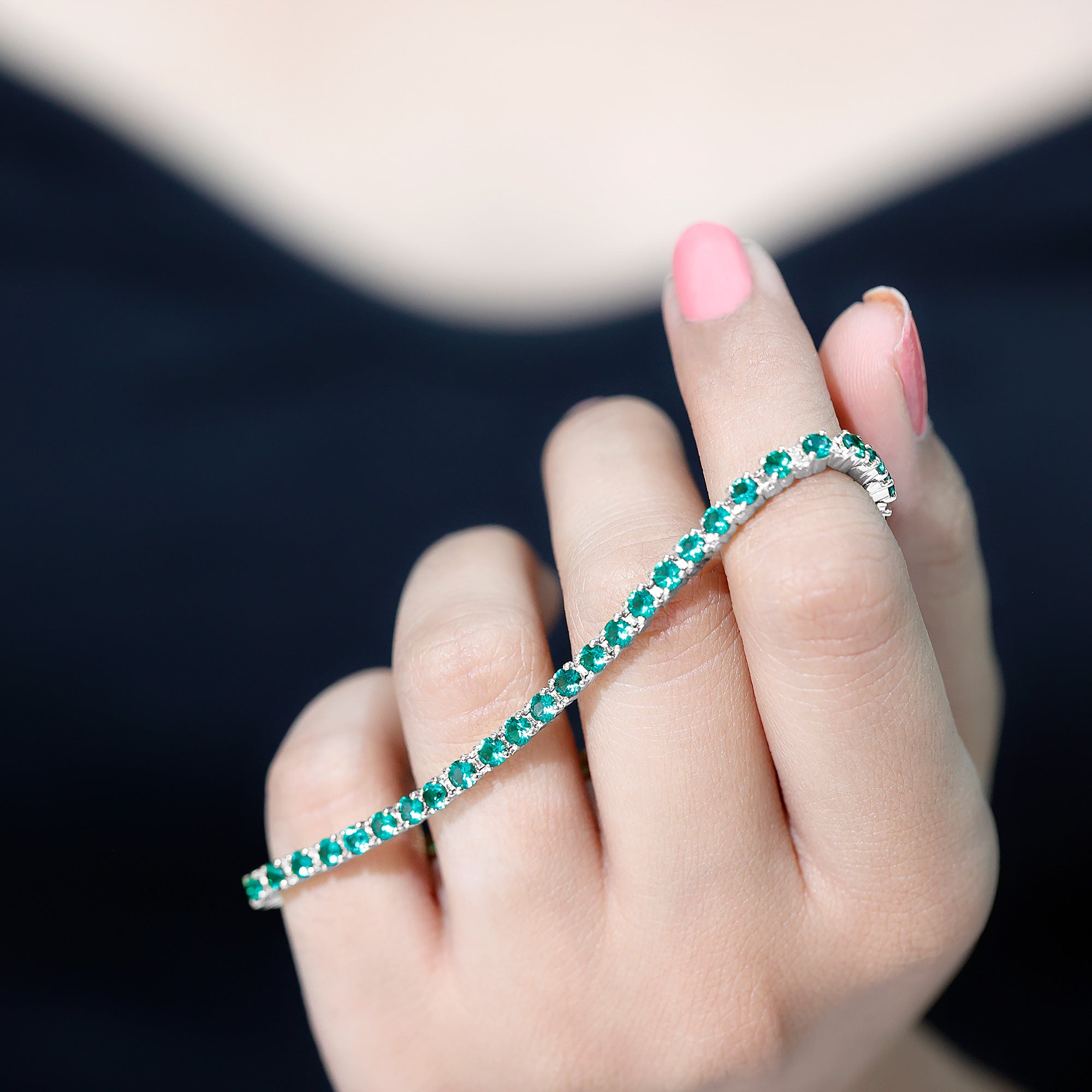 Lab Grown Emerald Bracelet – AAA Grade Tennis Bracelet With Sparkling Round Emeralds