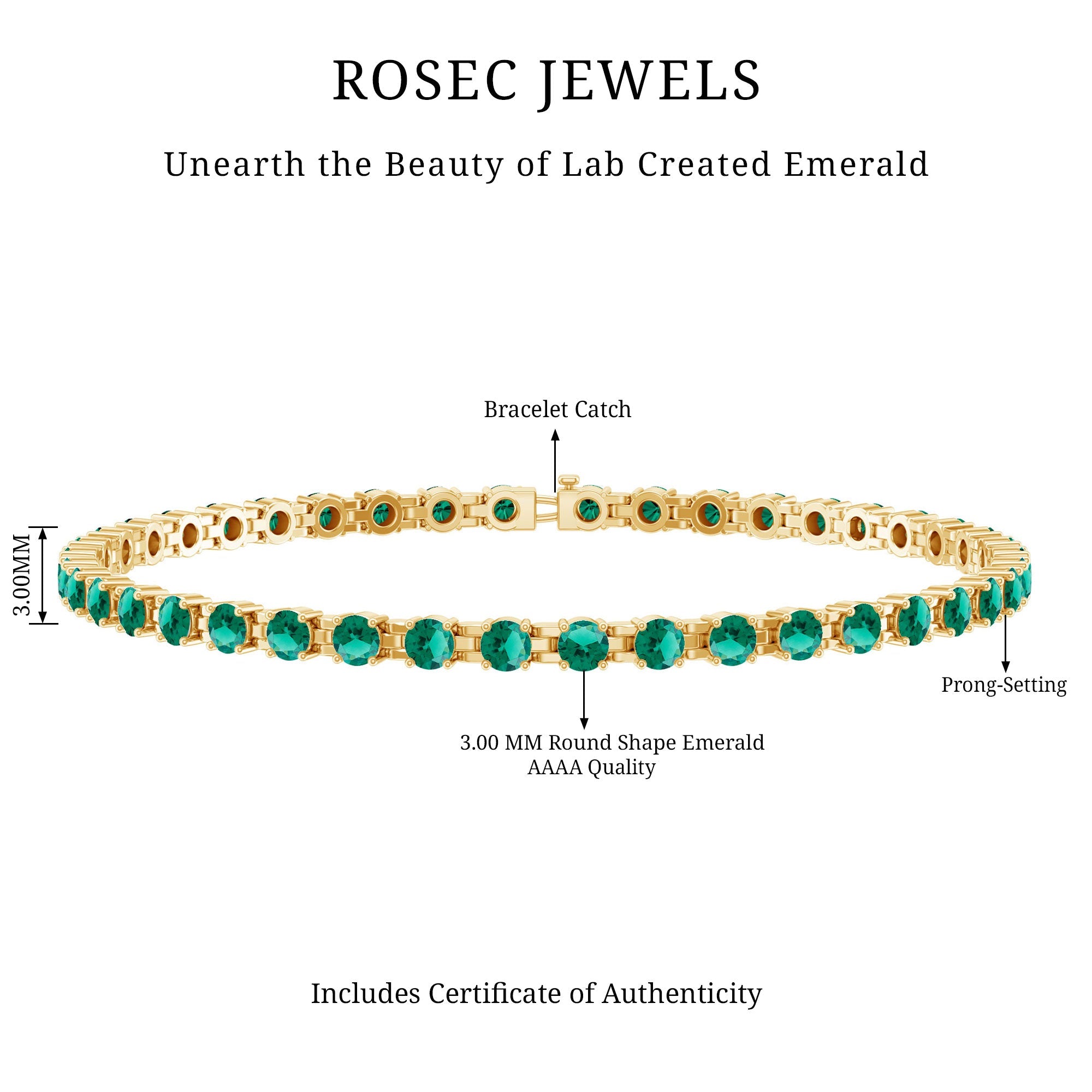 Lab Grown Emerald Bracelet – AAA Grade Tennis Bracelet With Sparkling Round Emeralds