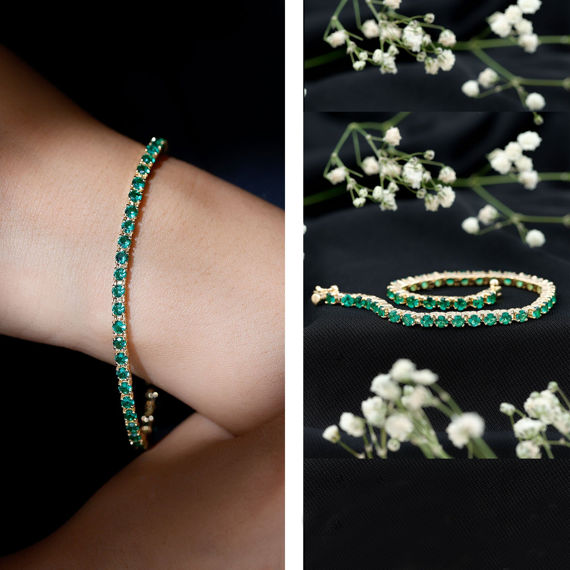 Lab Grown Emerald Bracelet – AAA Grade Tennis Bracelet With Sparkling Round Emeralds