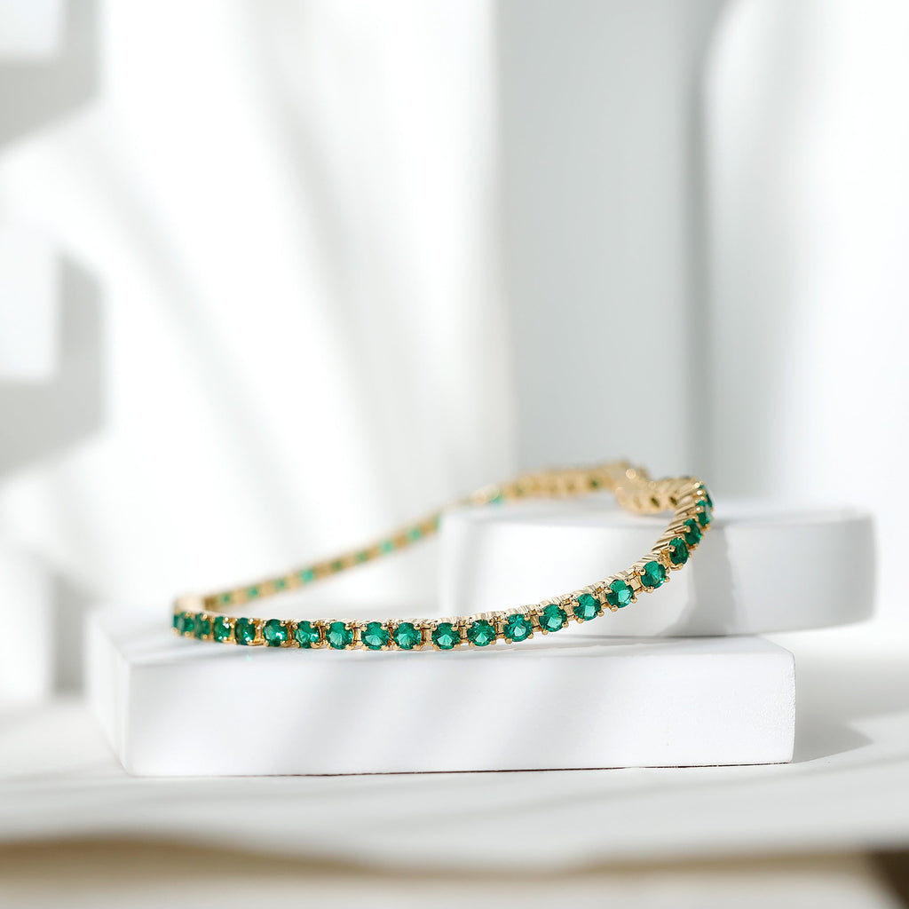Lab Grown Emerald Bracelet – AAA Grade Tennis Bracelet With Sparkling Round Emeralds