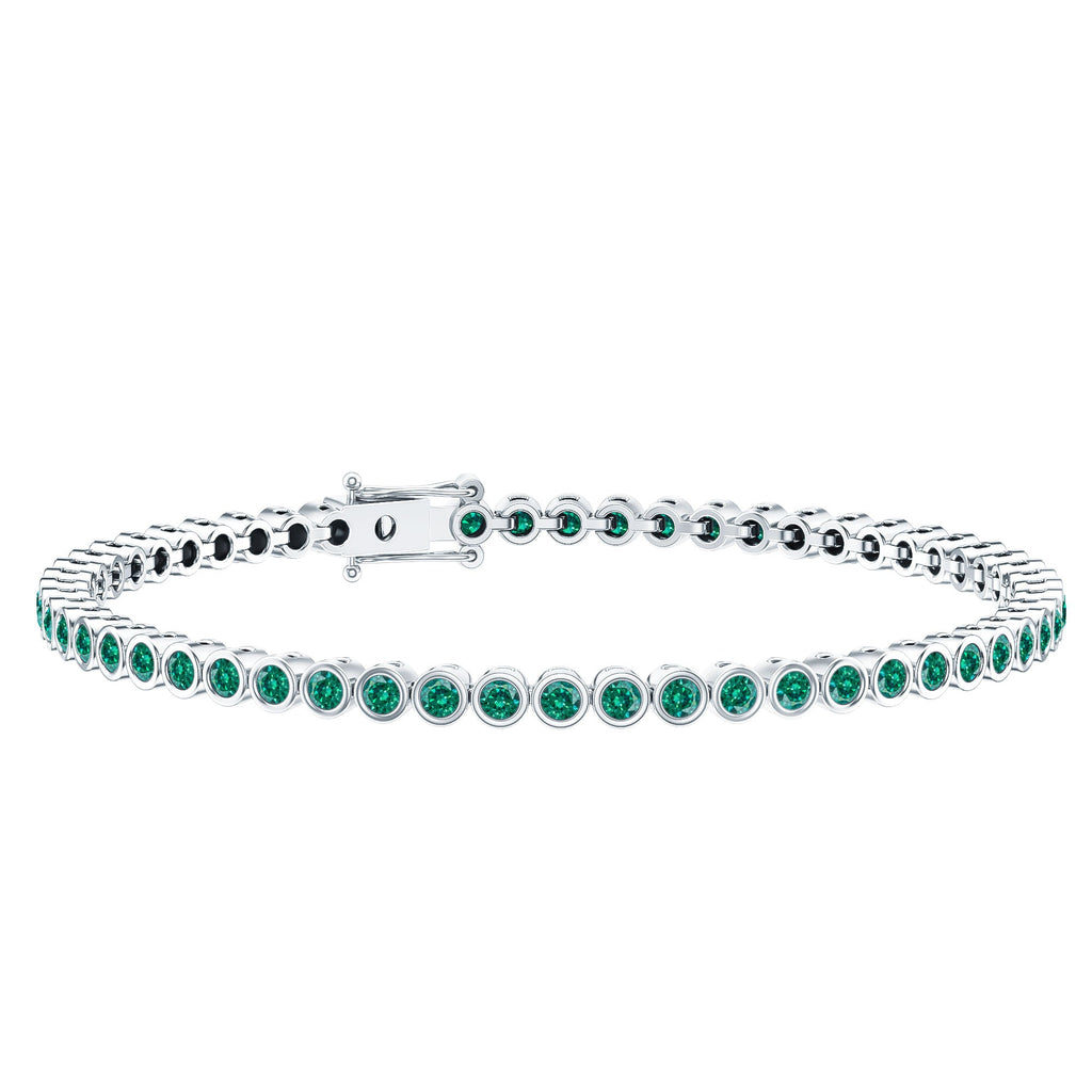 Emerald Tennis Bracelet - Bezel Set Lab Created Emeralds | Lightweight Elegant Wrist Jewelry