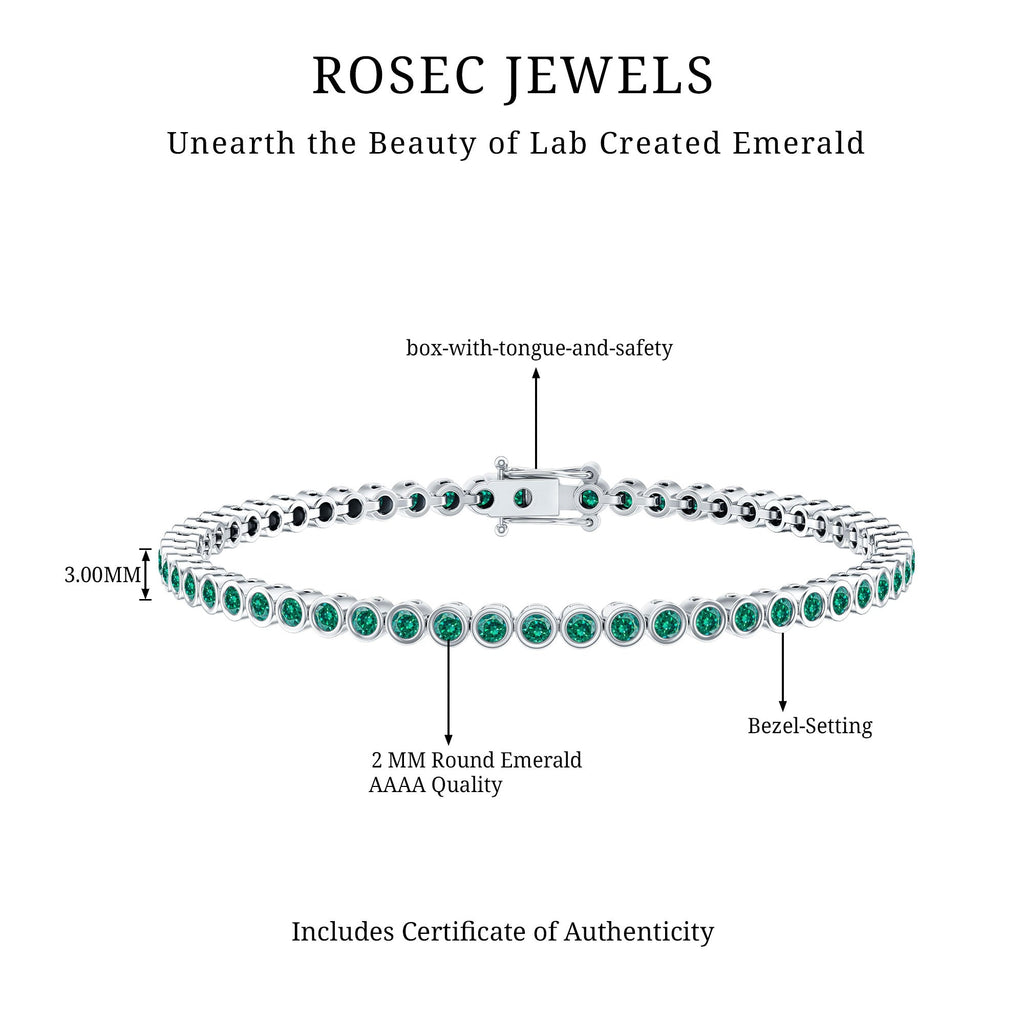 Emerald Tennis Bracelet - Bezel Set Lab Created Emeralds | Lightweight Elegant Wrist Jewelry