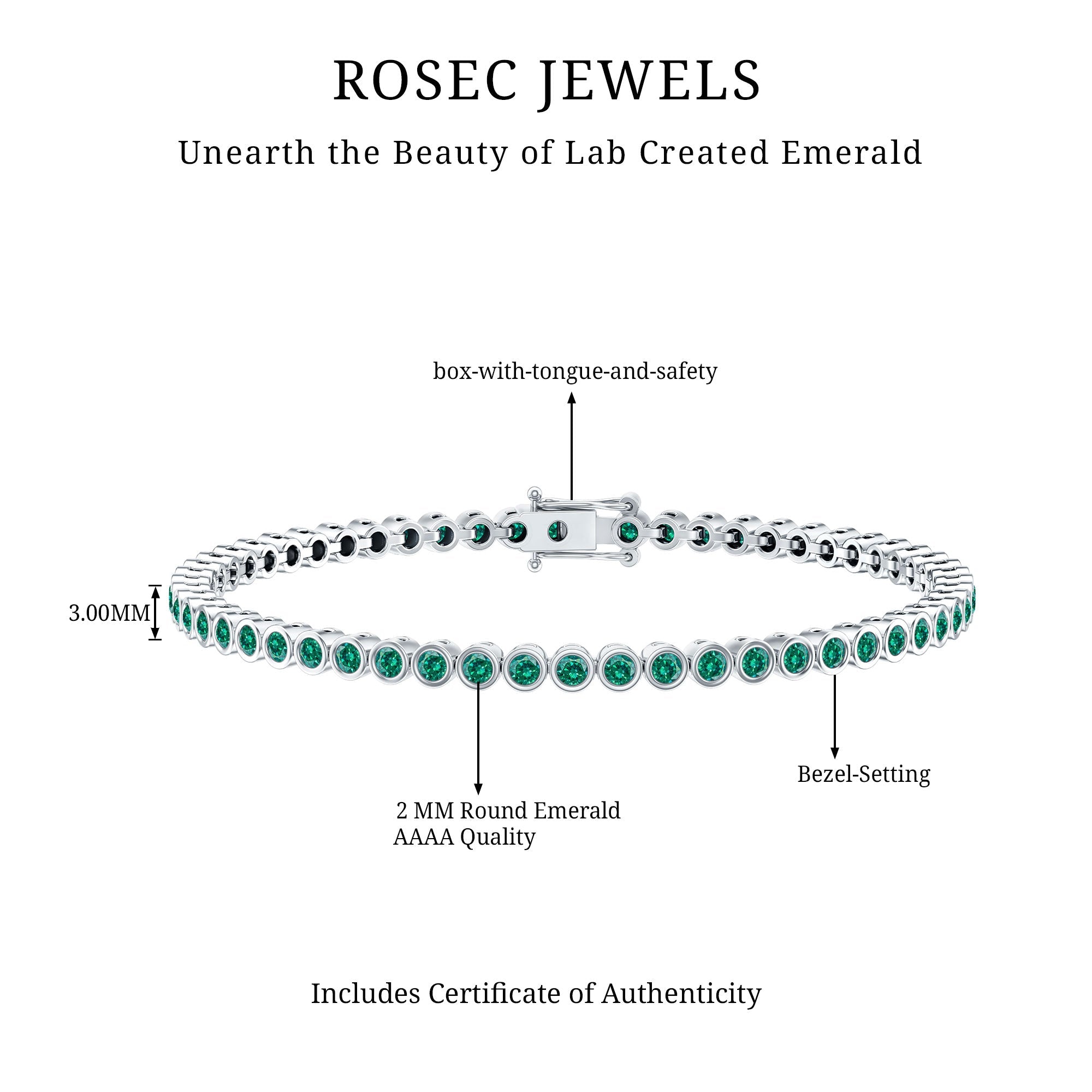 Emerald Tennis Bracelet - Bezel Set Lab Created Emeralds | Lightweight Elegant Wrist Jewelry