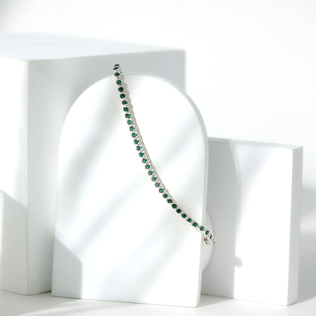 Emerald Tennis Bracelet - Bezel Set Lab Created Emeralds | Lightweight Elegant Wrist Jewelry