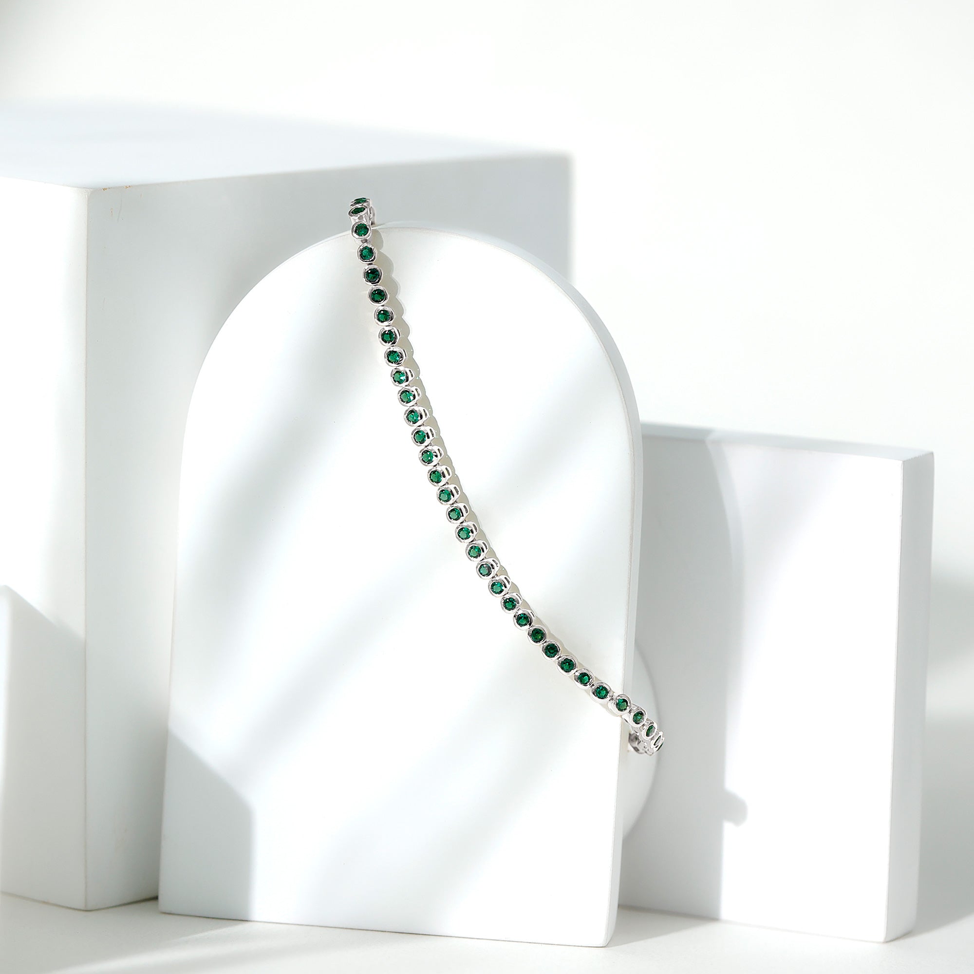 Emerald Tennis Bracelet - Bezel Set Lab Created Emeralds | Lightweight Elegant Wrist Jewelry