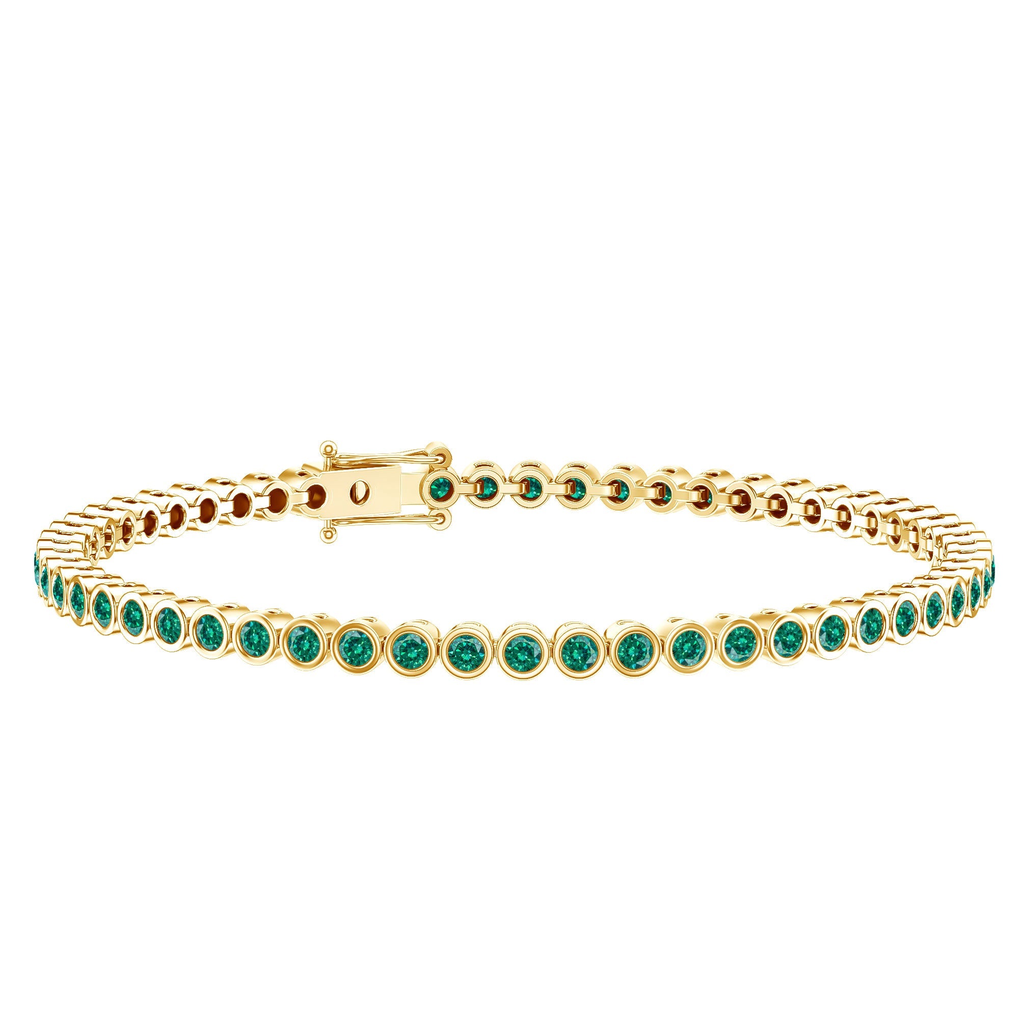 Emerald Tennis Bracelet - Bezel Set Lab Created Emeralds | Lightweight Elegant Wrist Jewelry