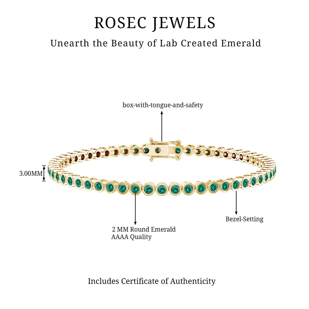 Emerald Tennis Bracelet - Bezel Set Lab Created Emeralds | Lightweight Elegant Wrist Jewelry