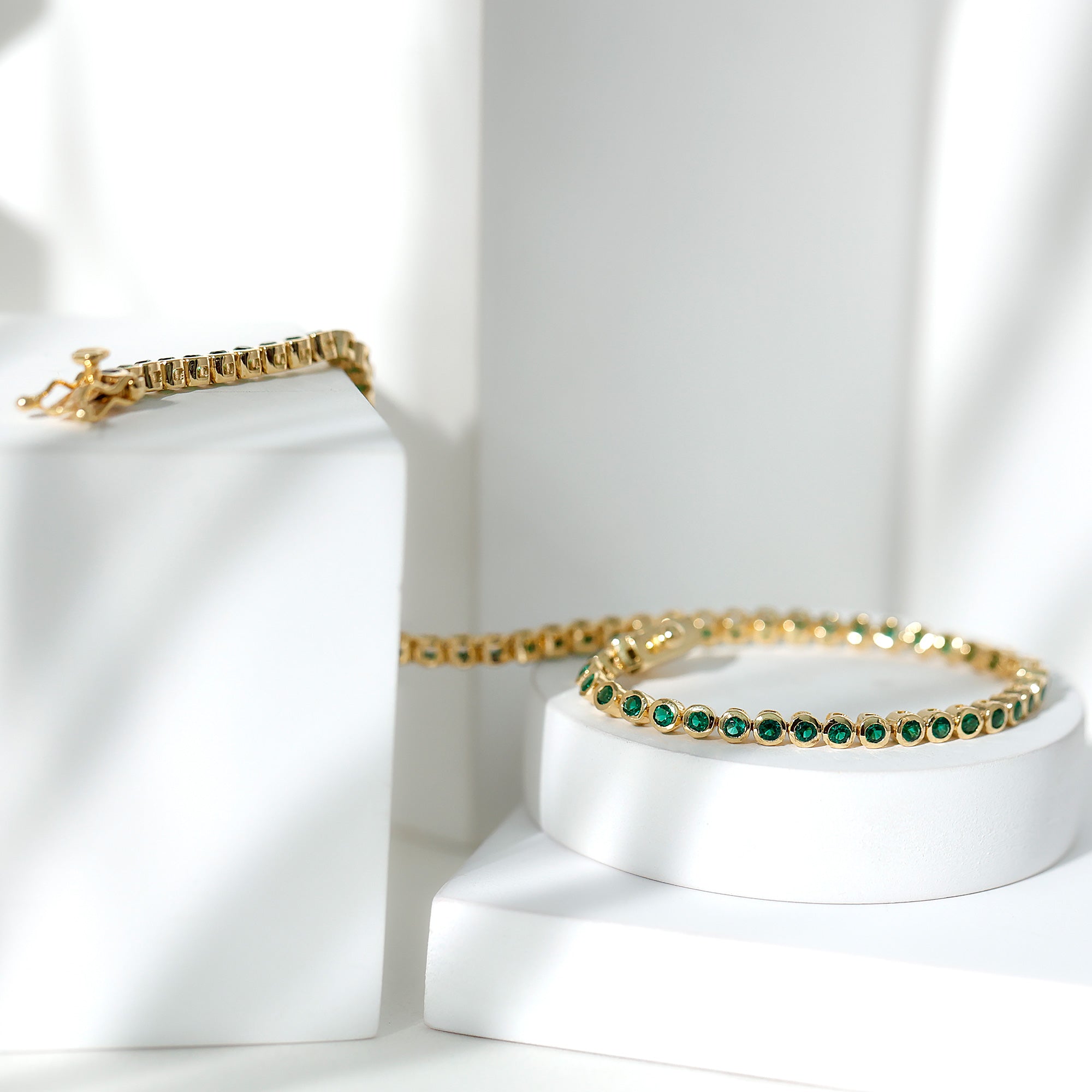Emerald Tennis Bracelet - Bezel Set Lab Created Emeralds | Lightweight Elegant Wrist Jewelry