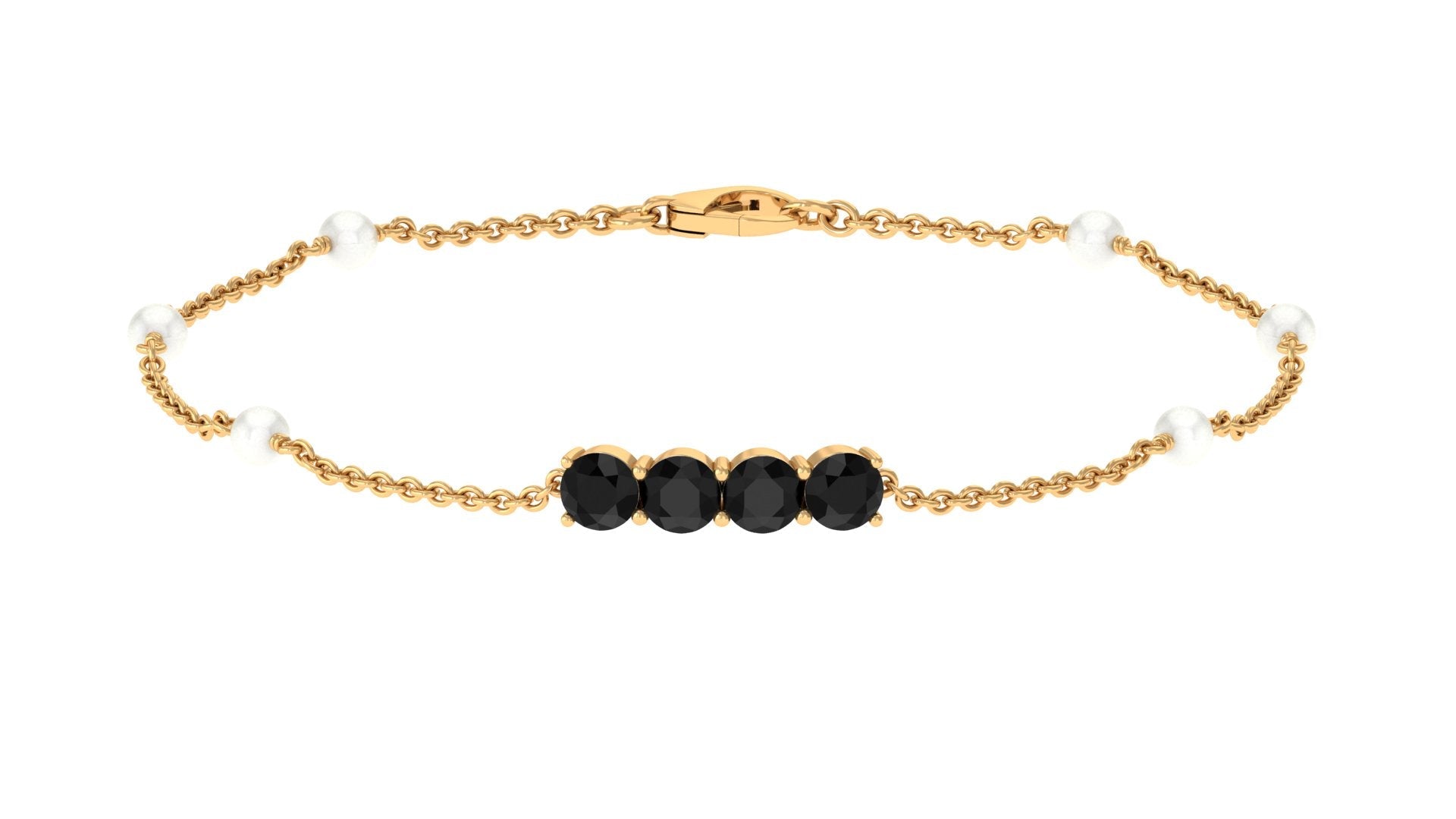 Black Onyx and Freshwater Pearl Station Bracelet