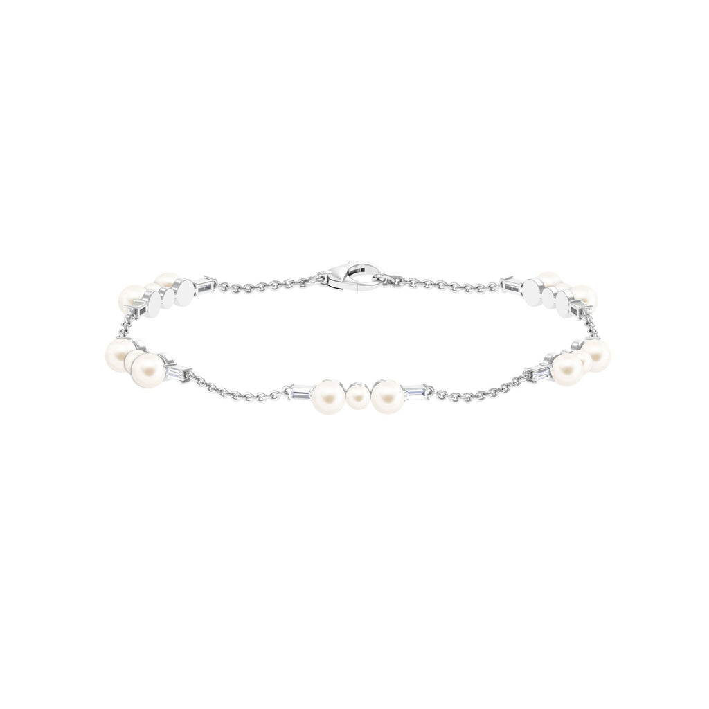Freshwater Pearl Bracelet – Elegant Pearl Station Bracelet with Moissanite Stones