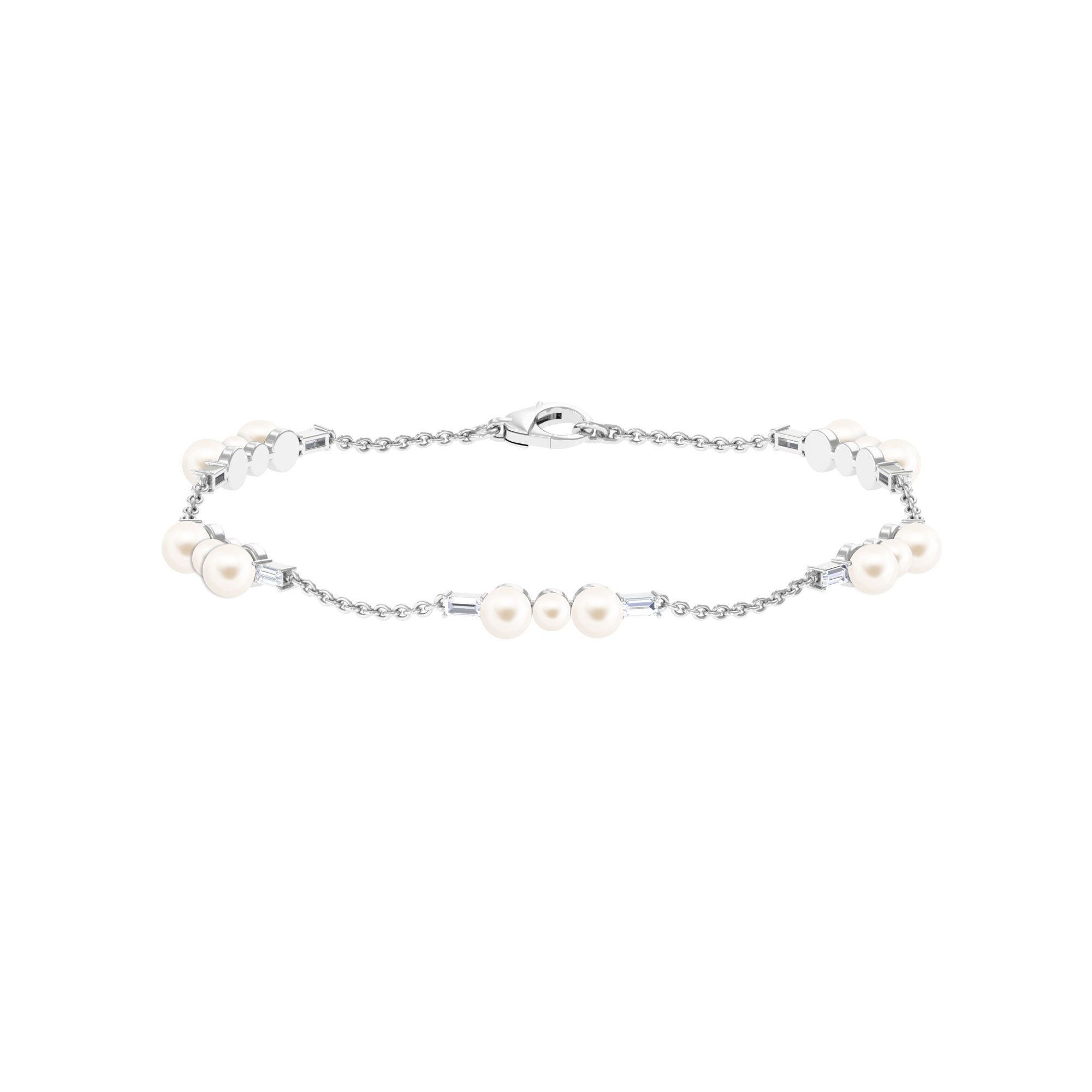 Freshwater Pearl Bracelet – Elegant Pearl Station Bracelet with Moissanite Stones