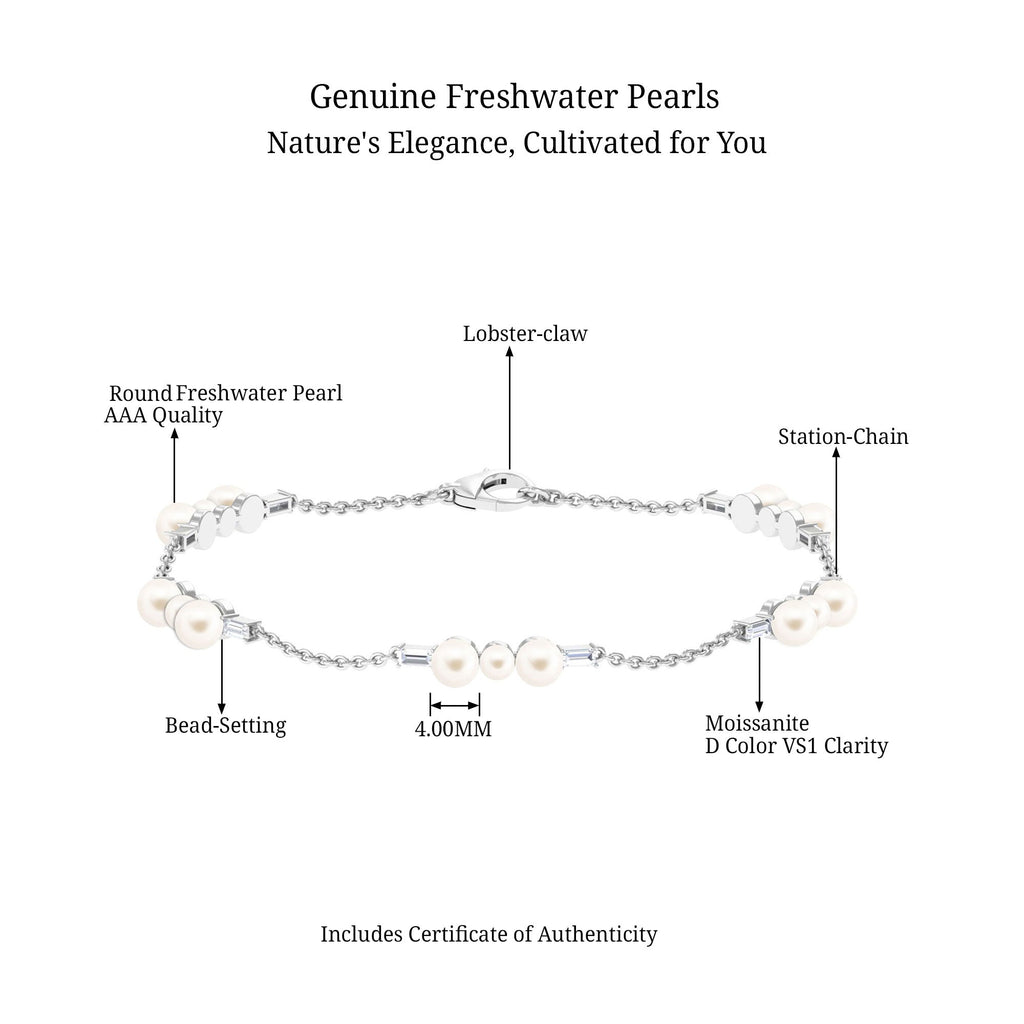 Freshwater Pearl Bracelet – Elegant Pearl Station Bracelet with Moissanite Stones