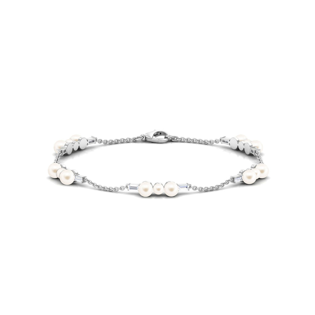 Freshwater Pearl Bracelet – Elegant Pearl Station Bracelet with Moissanite Stones
