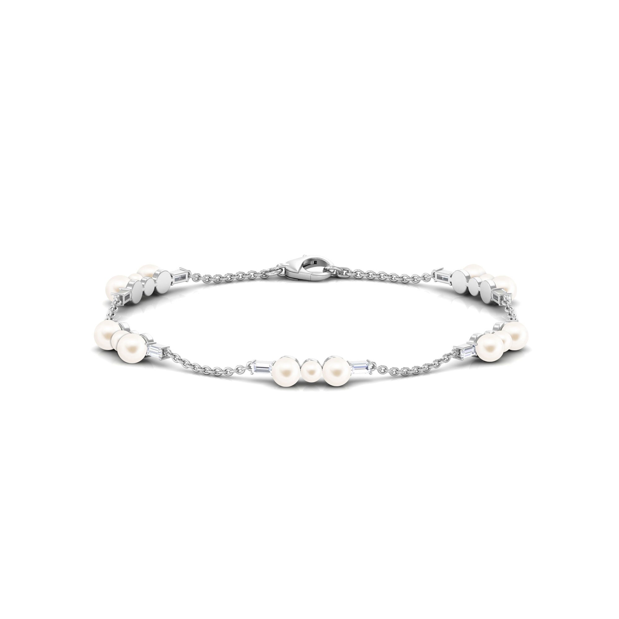 Freshwater Pearl Bracelet – Elegant Pearl Station Bracelet with Moissanite Stones