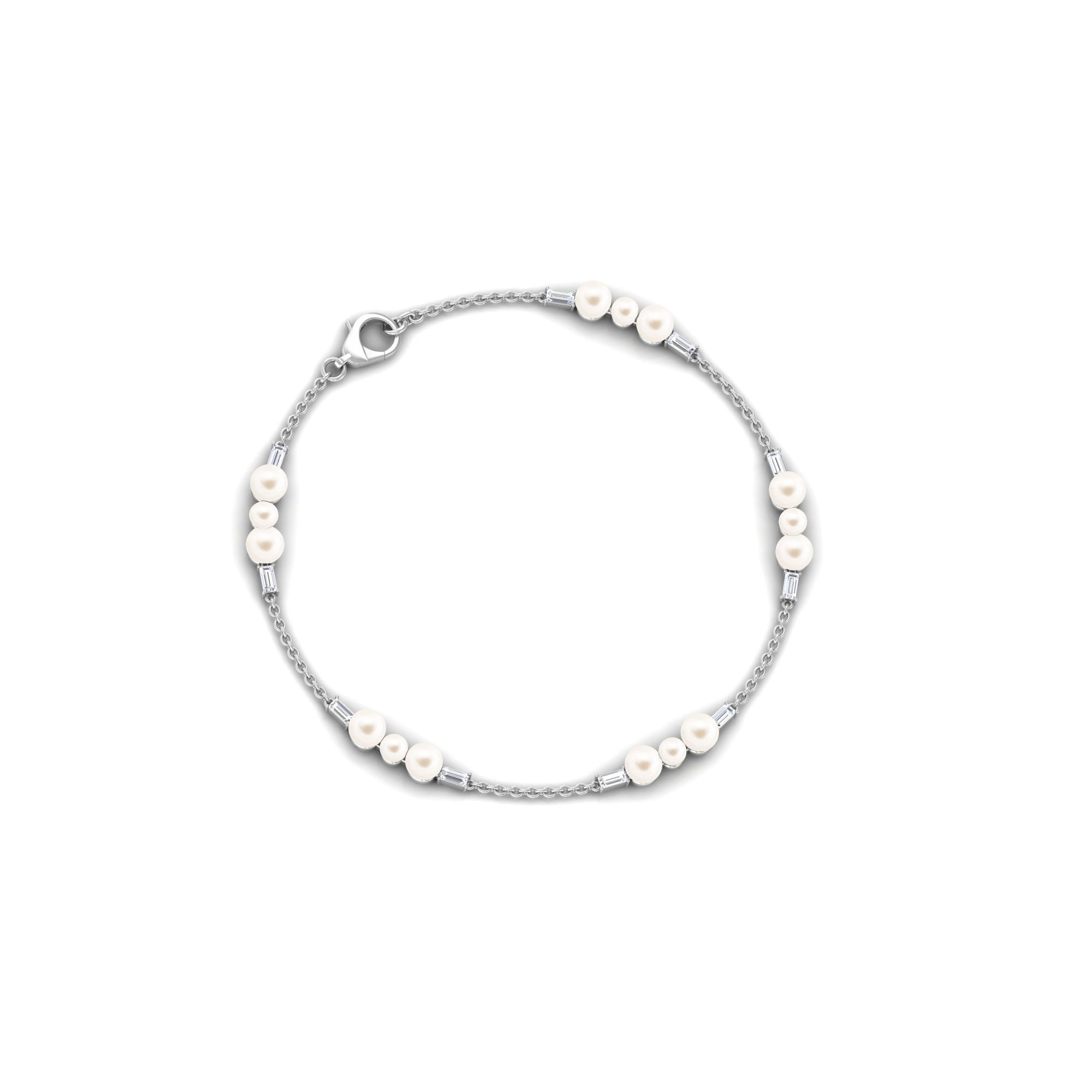 Freshwater Pearl Bracelet – Elegant Pearl Station Bracelet with Moissanite Stones