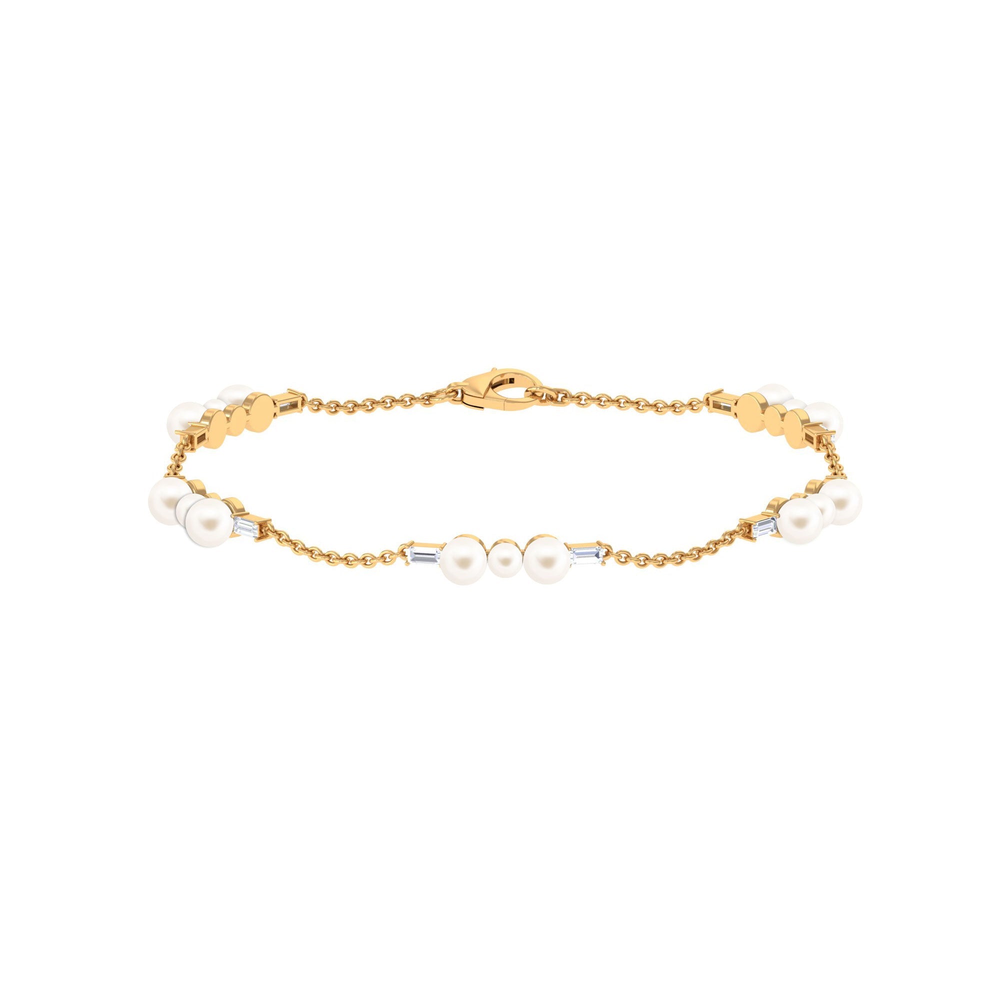 Freshwater Pearl Bracelet – Elegant Pearl Station Bracelet with Moissanite Stones