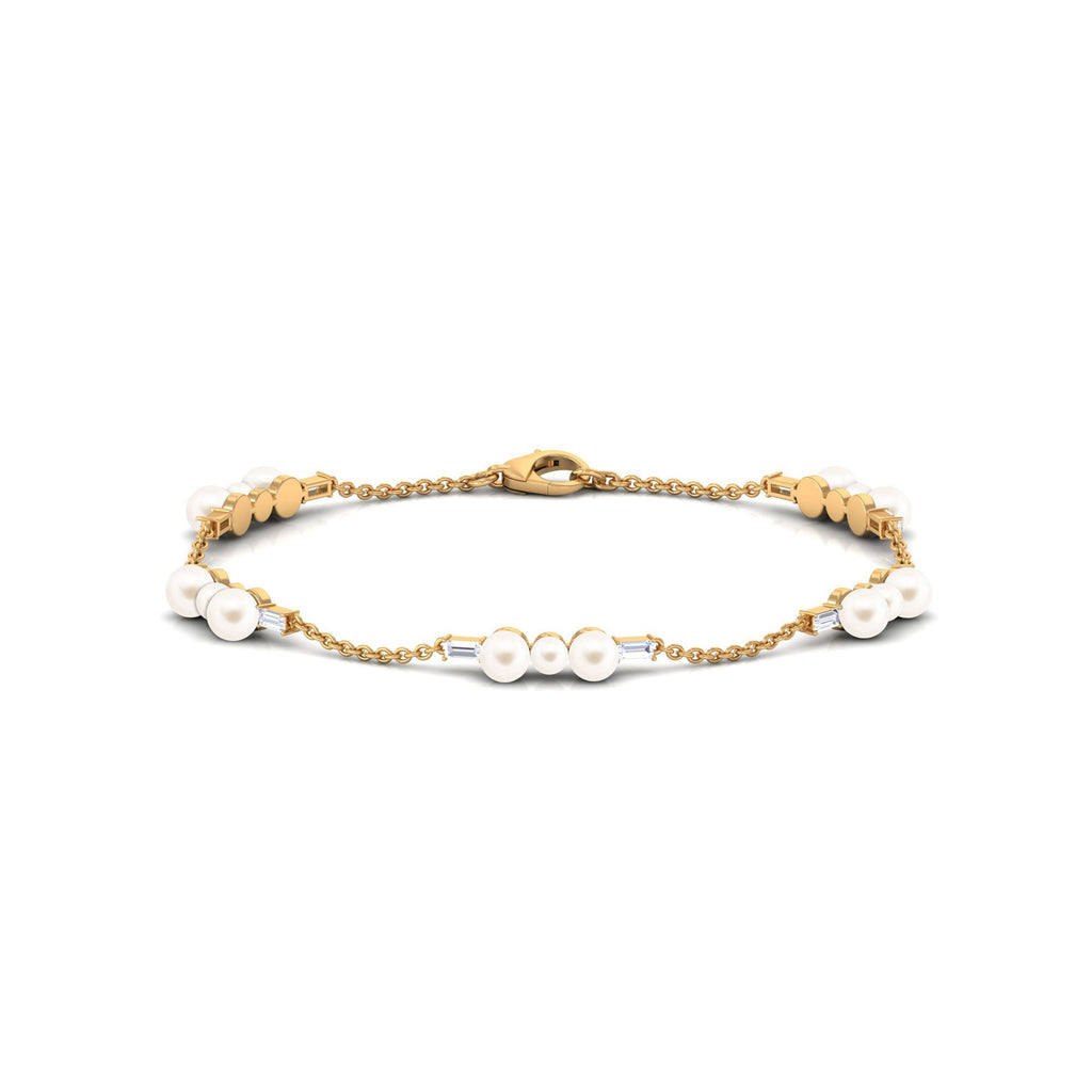 Freshwater Pearl Bracelet – Elegant Pearl Station Bracelet with Moissanite Stones