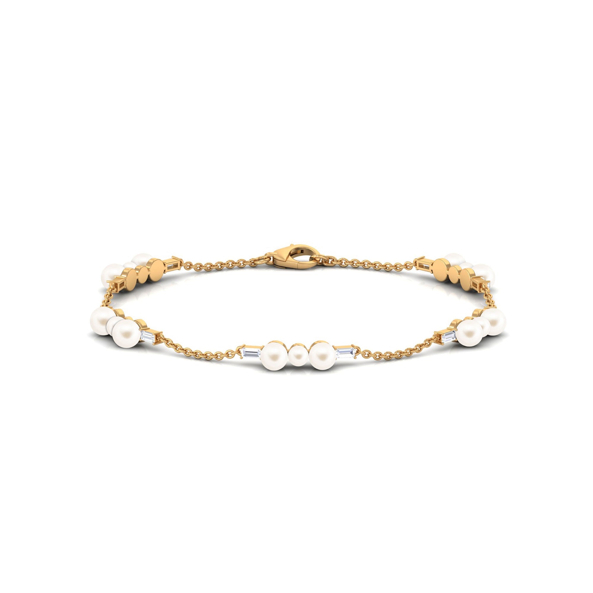 Freshwater Pearl Bracelet – Elegant Pearl Station Bracelet with Moissanite Stones