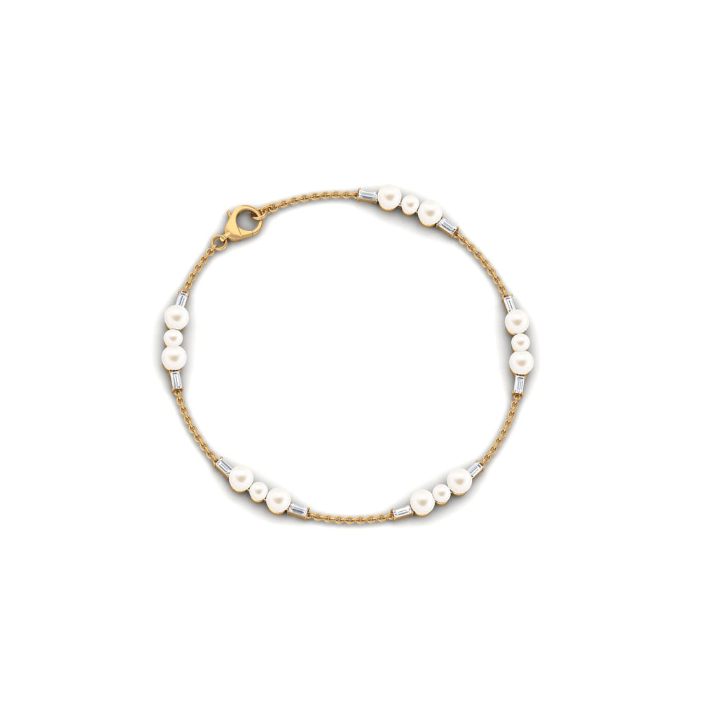 Freshwater Pearl Bracelet – Elegant Pearl Station Bracelet with Moissanite Stones